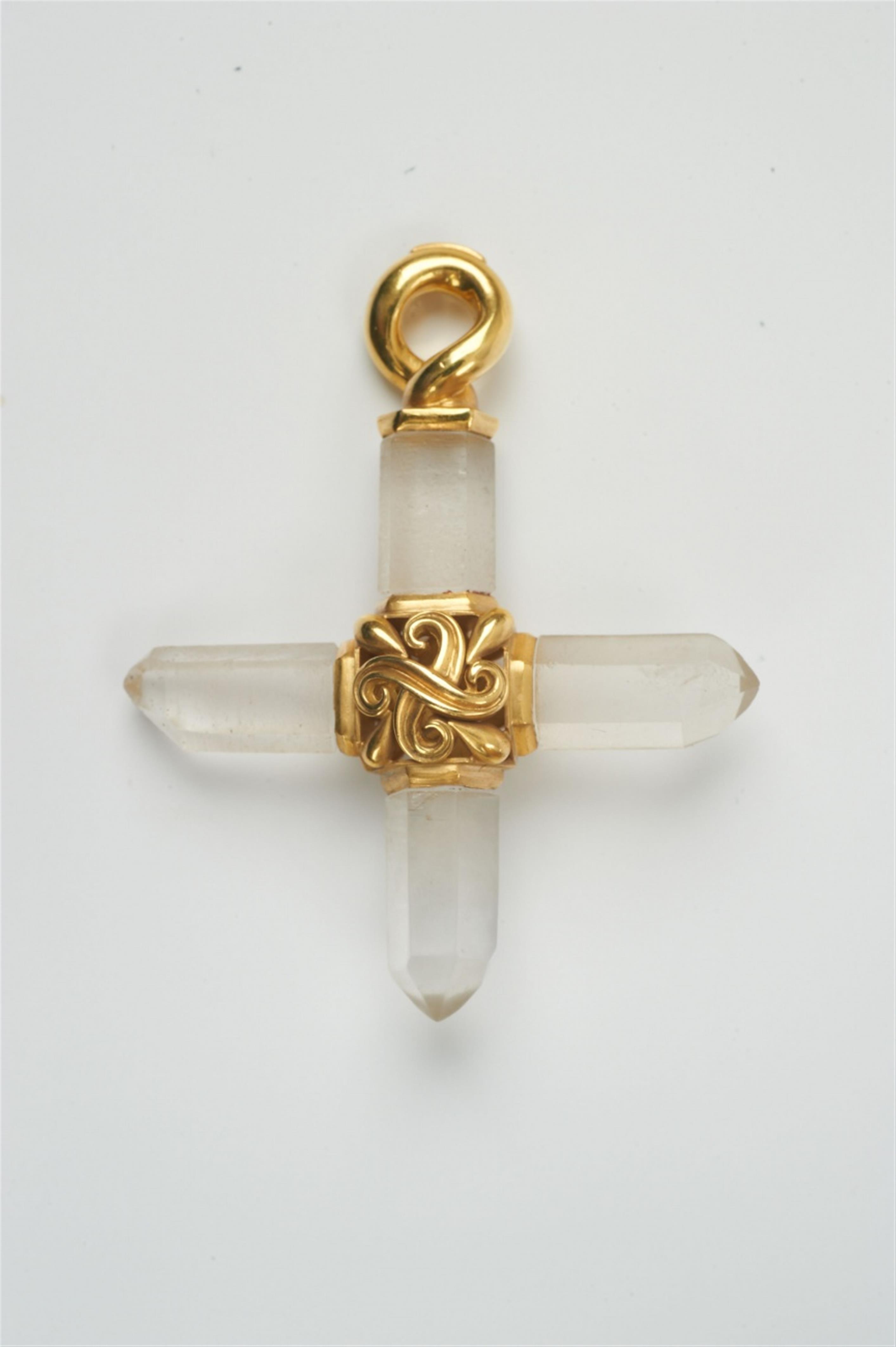 An 18k gold and rock crystal cross pendant by Otto Jakob - image-1