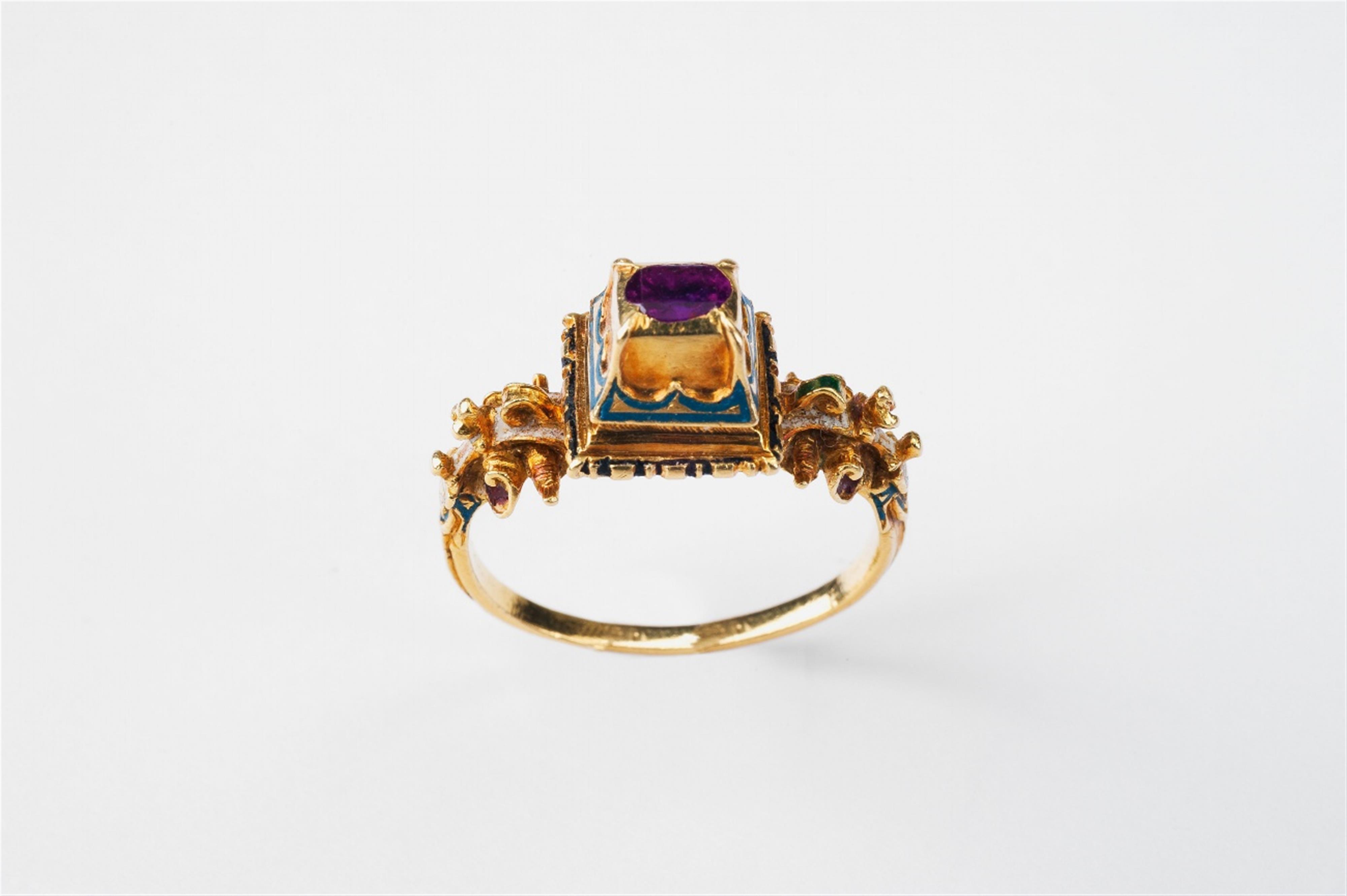 A Renaissance revival gold, enamel and ruby ring - image-1