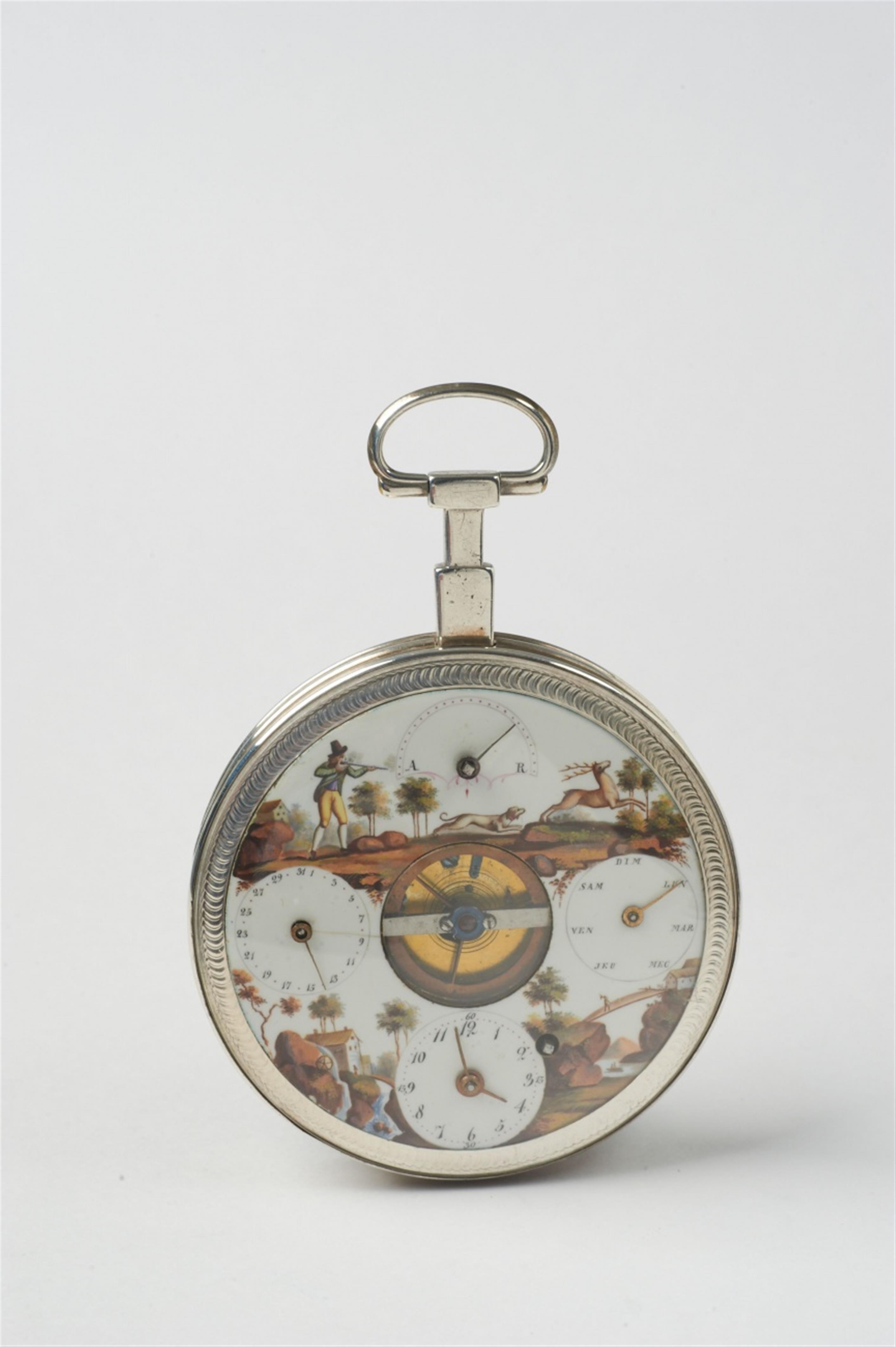 A silver and painted enamel openface pocketwatch with verge escapement - image-1