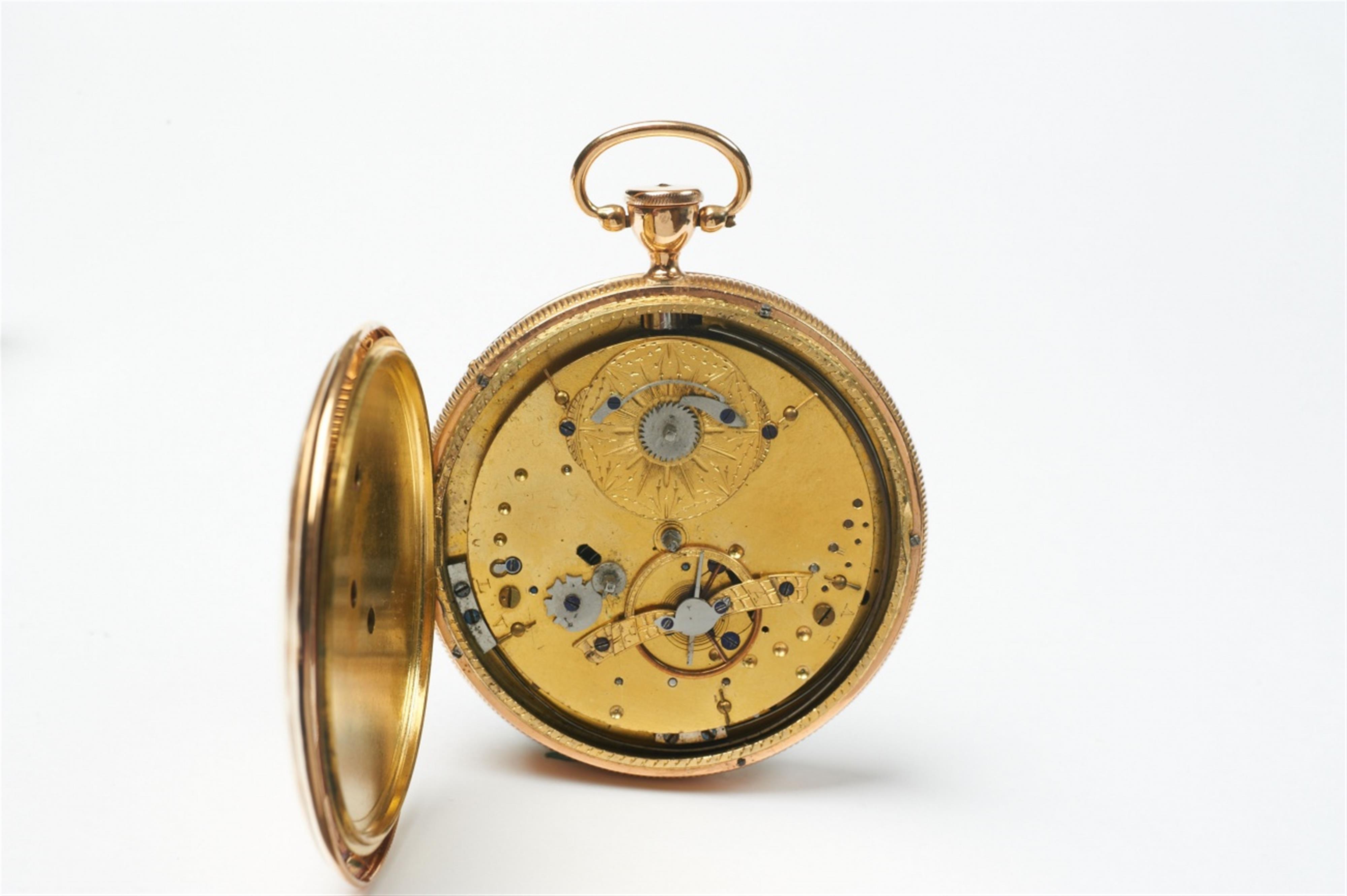 A rare Suisse 18k gold openface musical pocketwatch with cylinder movement and repetition - image-3