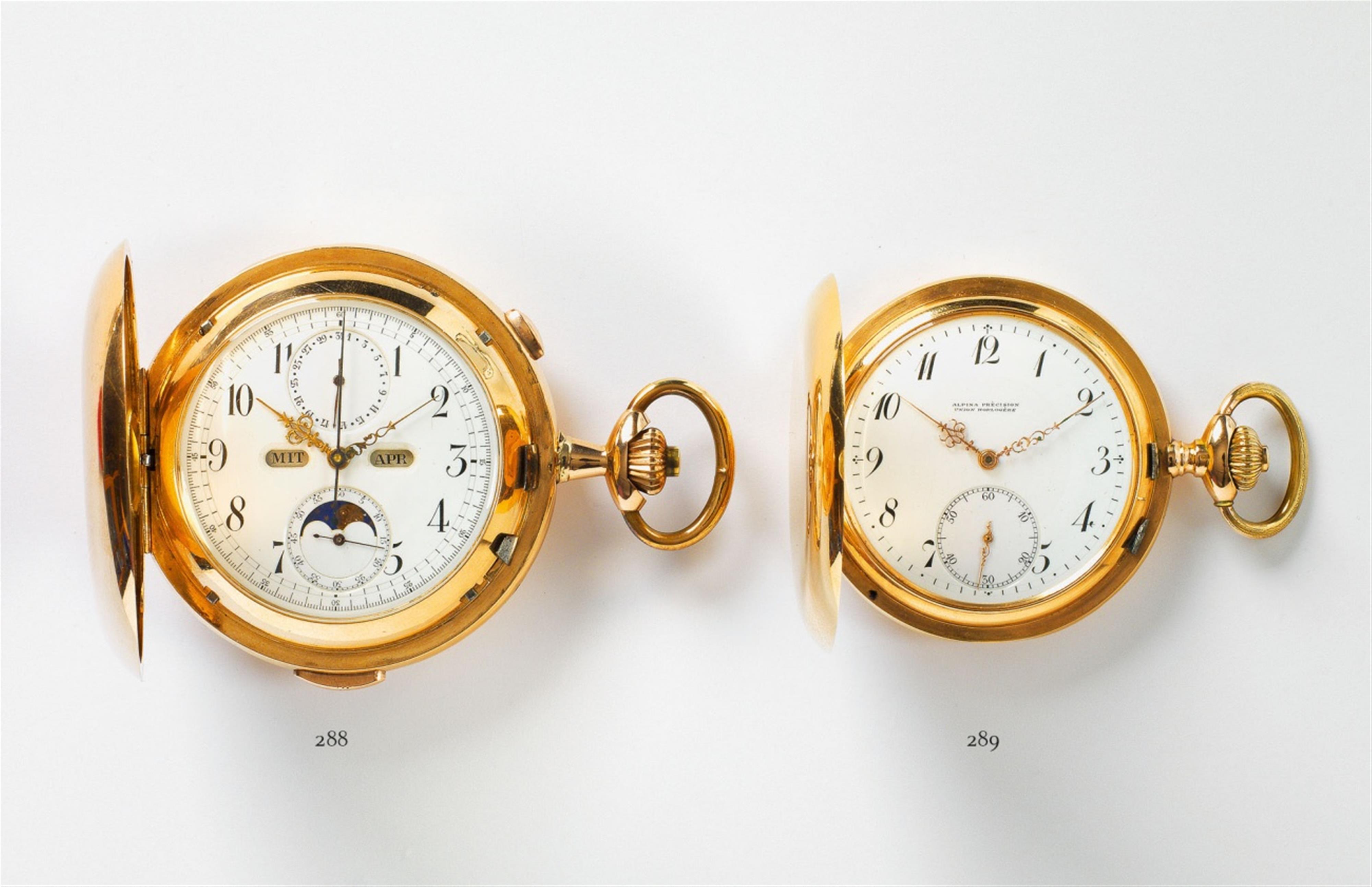 A 14k gold Swiss hunter pocketwatch with repetition and with engraved coat of arms of the noble family von Benningsen - image-1