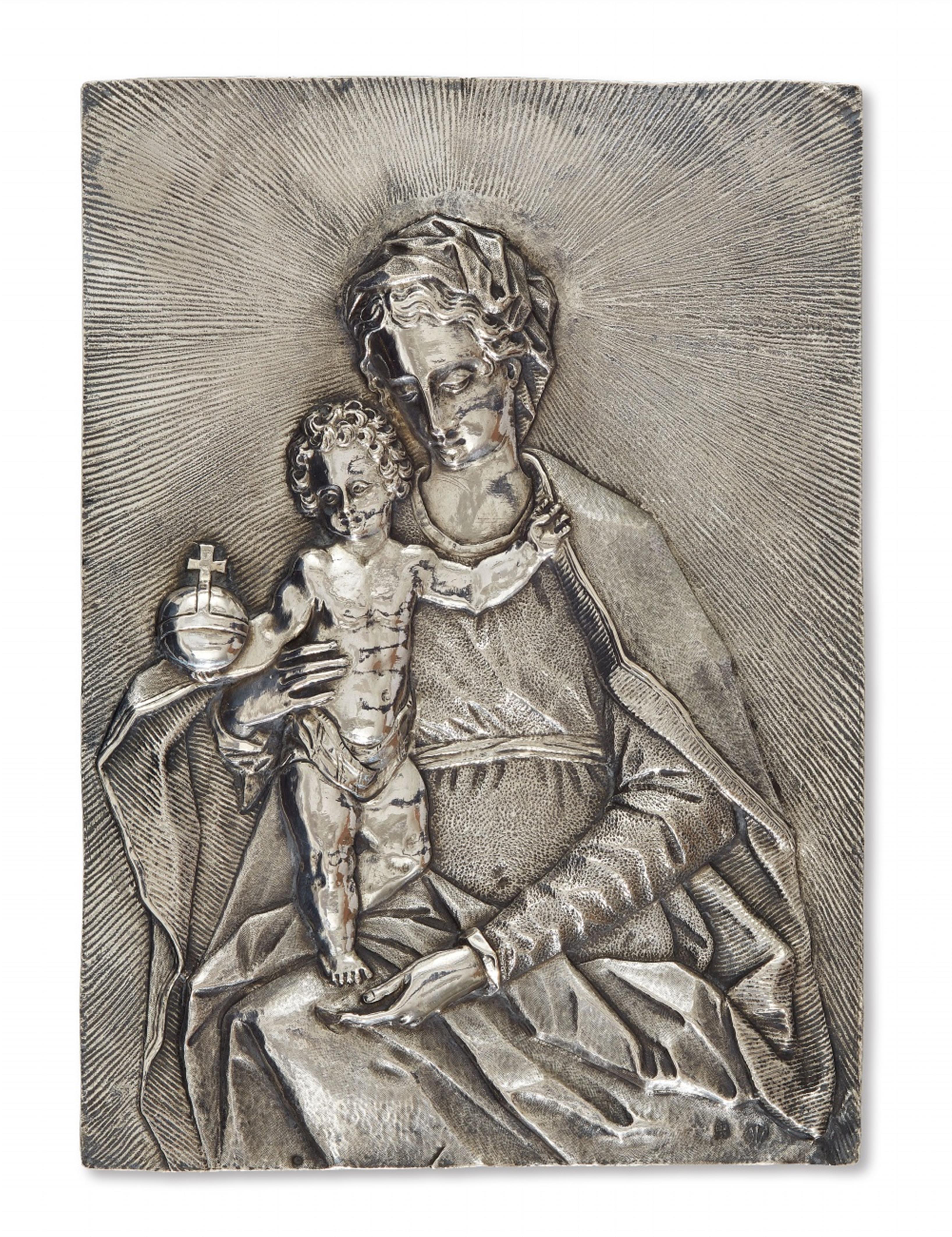 A baroque Augsburg silver relief depiction of the Virgin and child. Marks of Hans Christoph II Fesenmair, 1626 - 30. - image-1