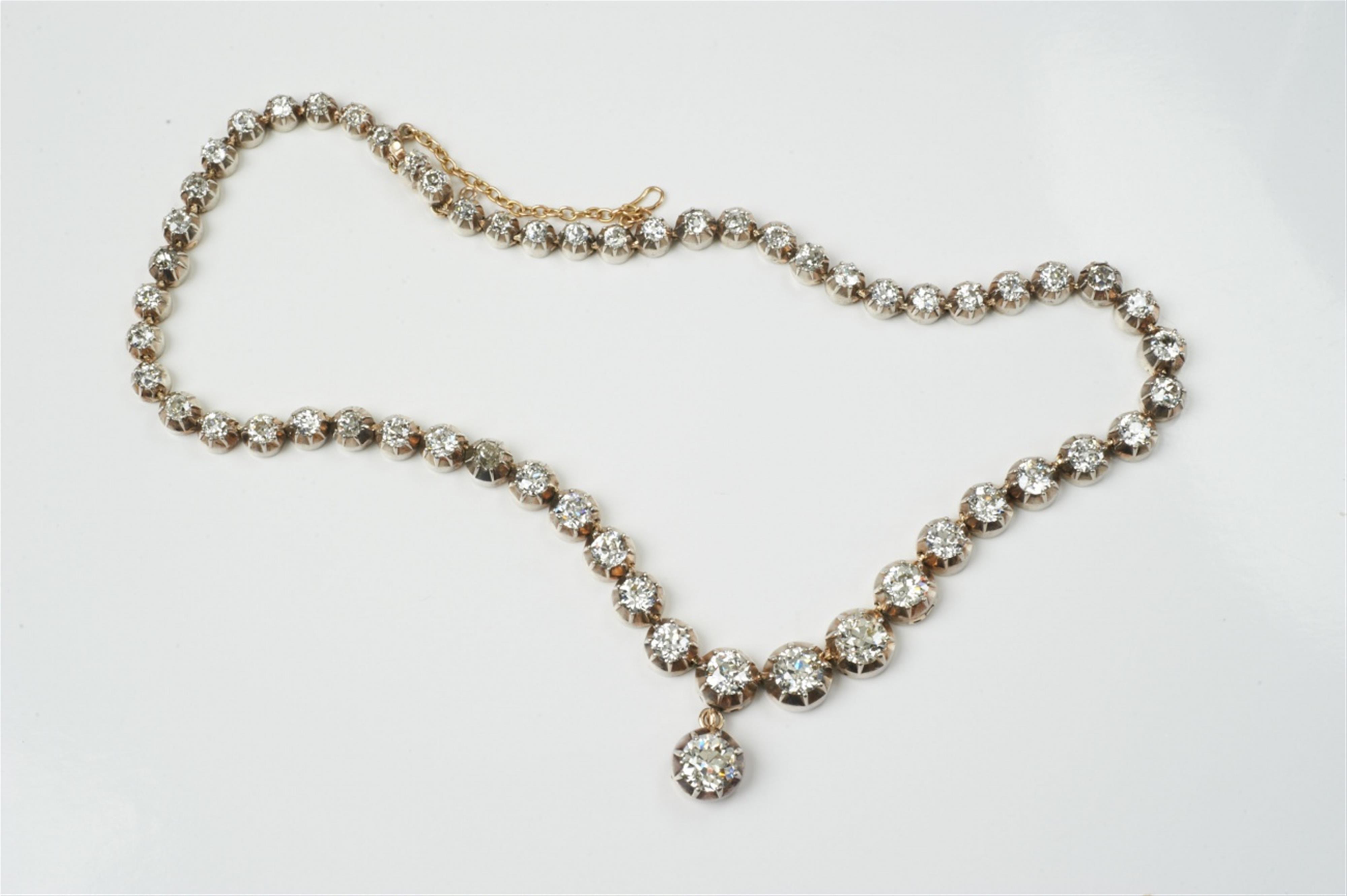 A 14k gold, silver and old-cut diamond Belle Epoque rivière necklace - image-1
