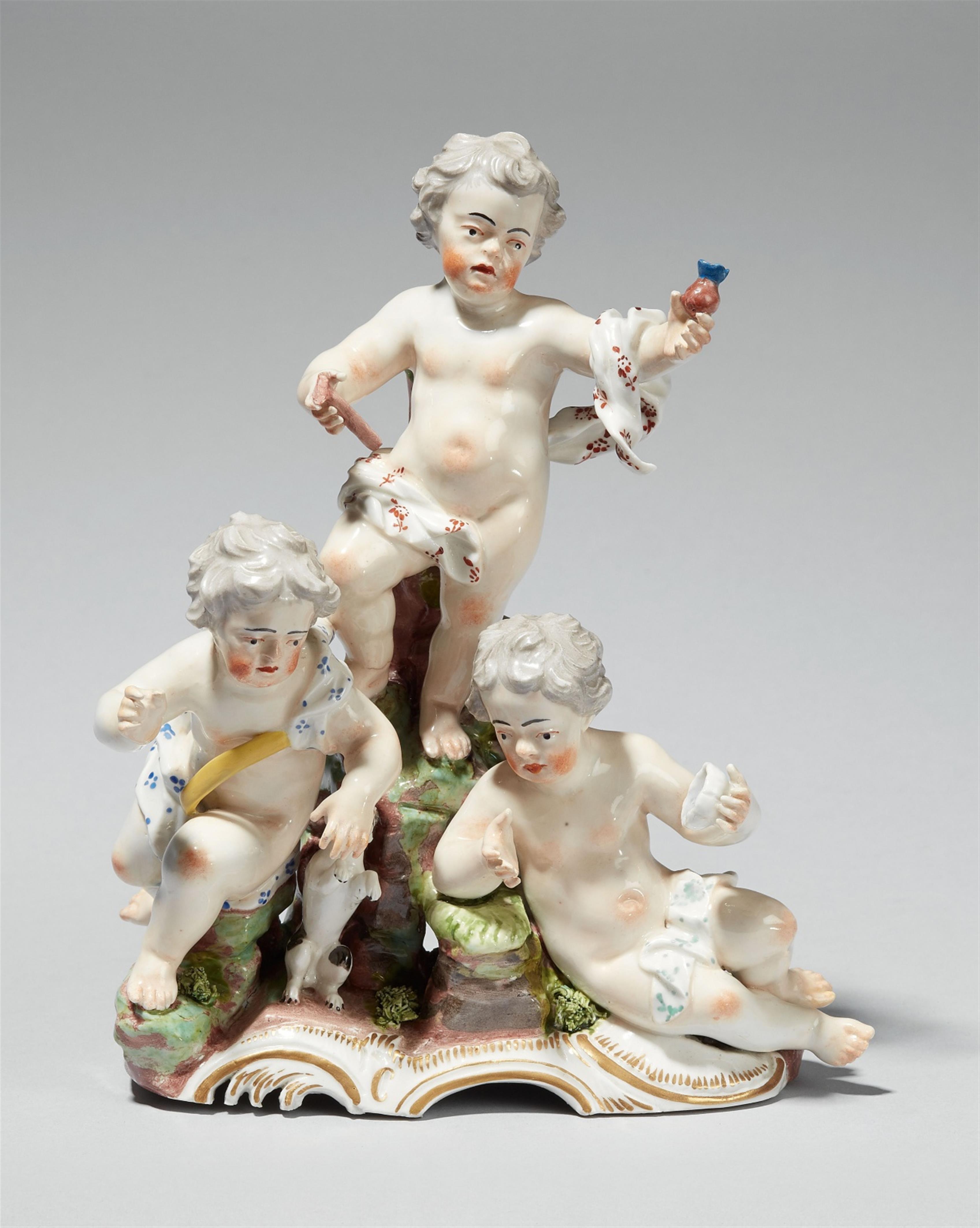 A Frankenthal porcelain group of two putto with a dog - image-1