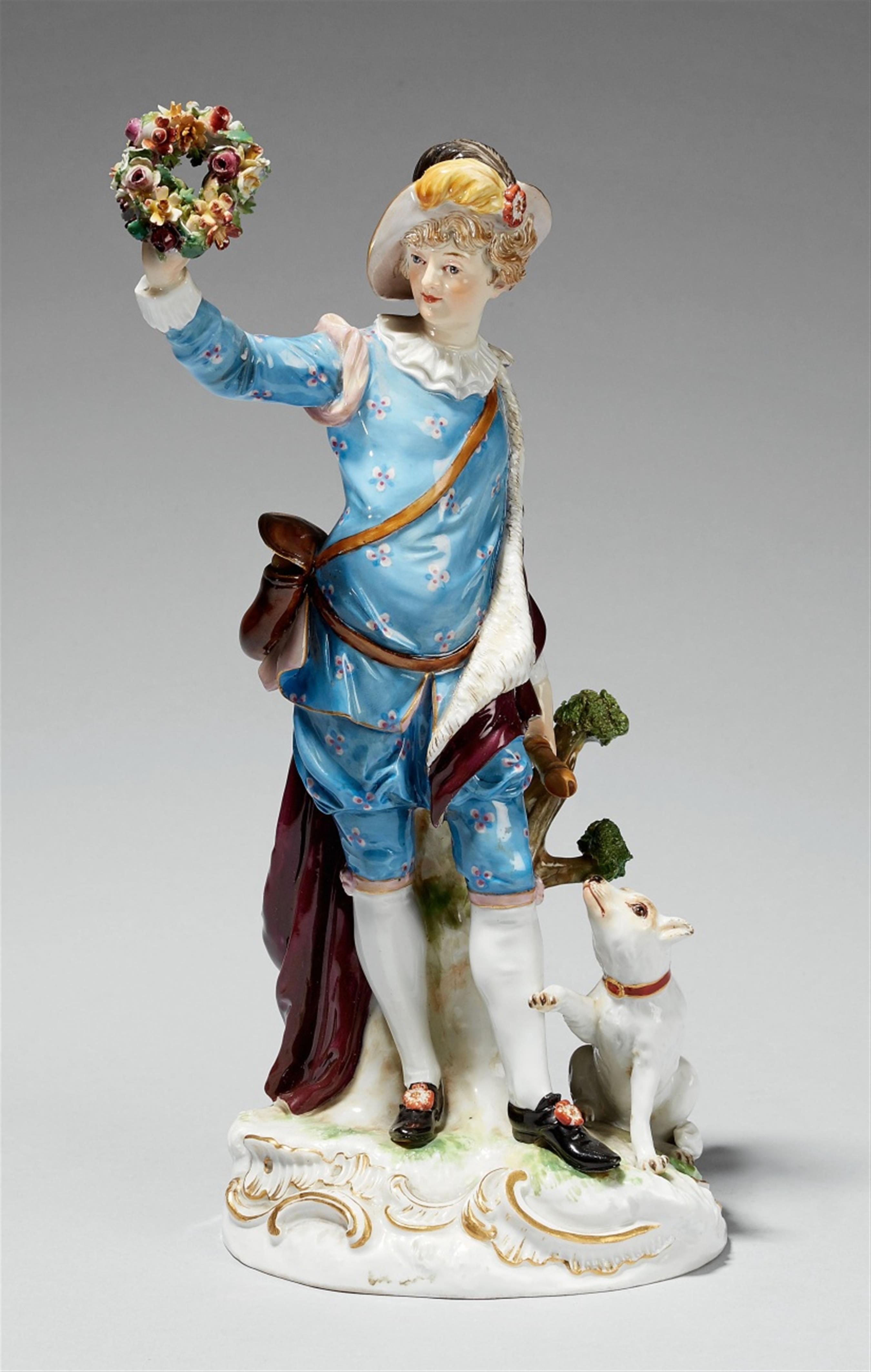 A Meissen porcelain figure of a shepherd with a wreath - image-1