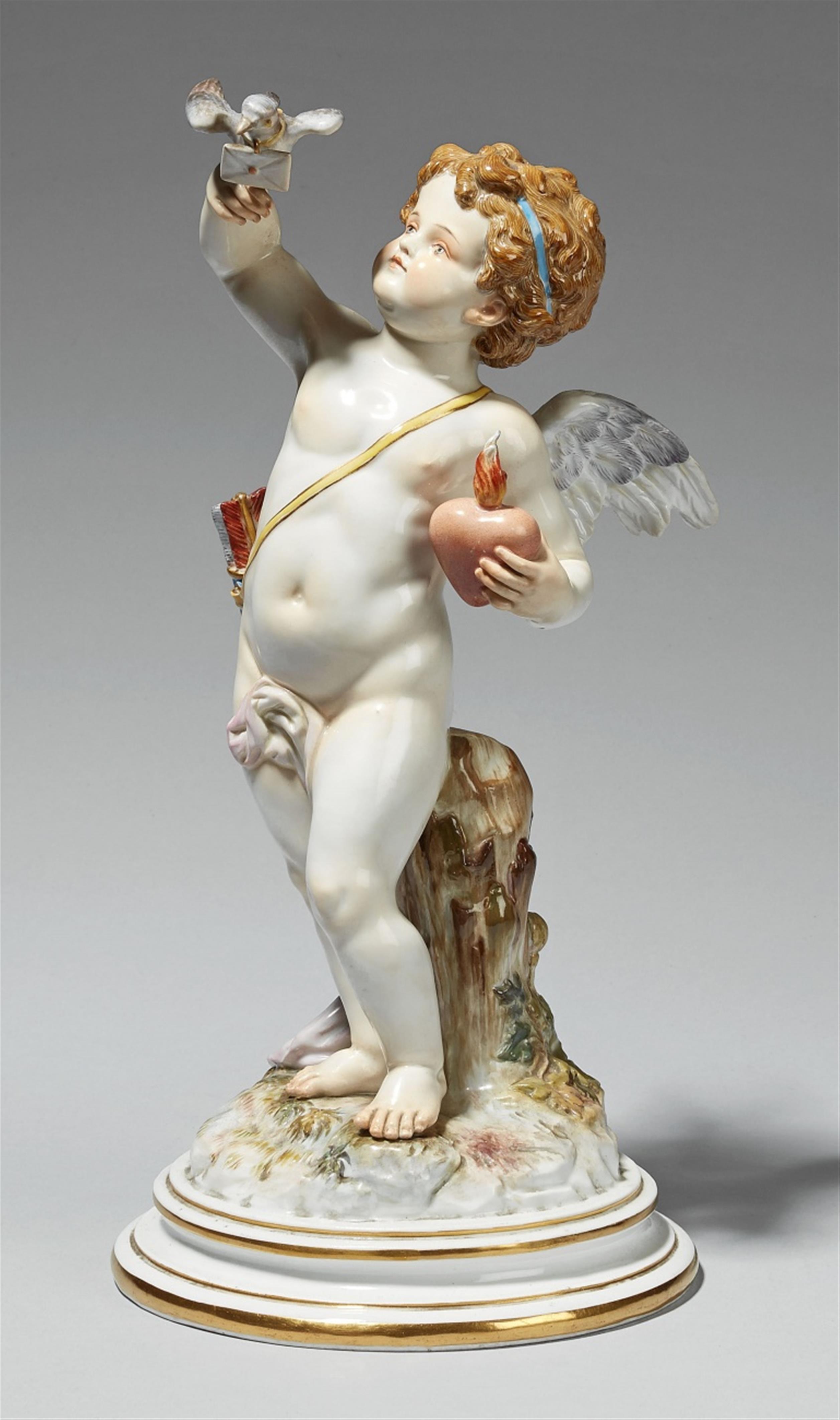 A Meissen porcelain figure of Cupid with a carrier pidgeon - image-1