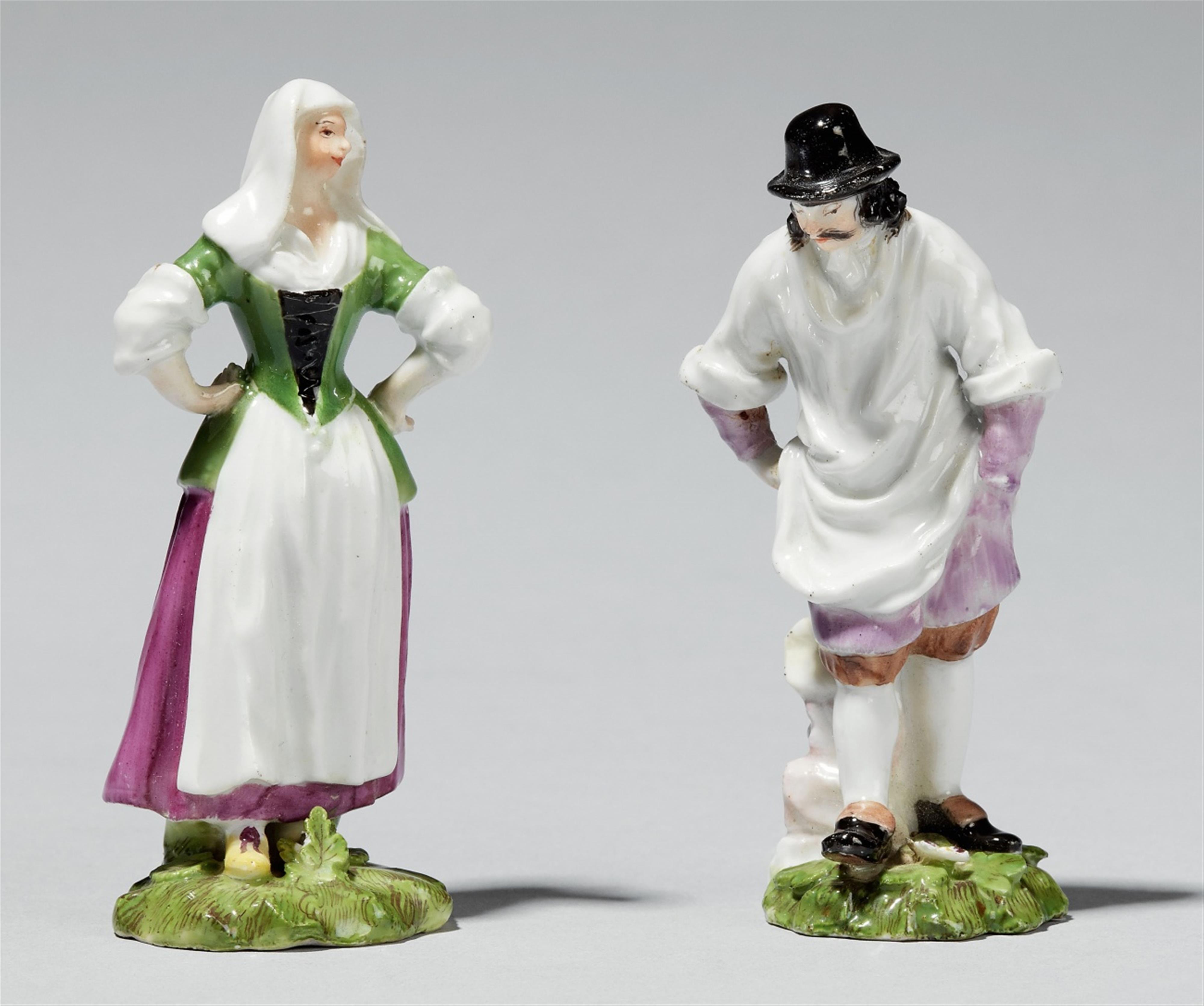 Two Meissen porcelain miniature figures of a gardener and a lady - image-1