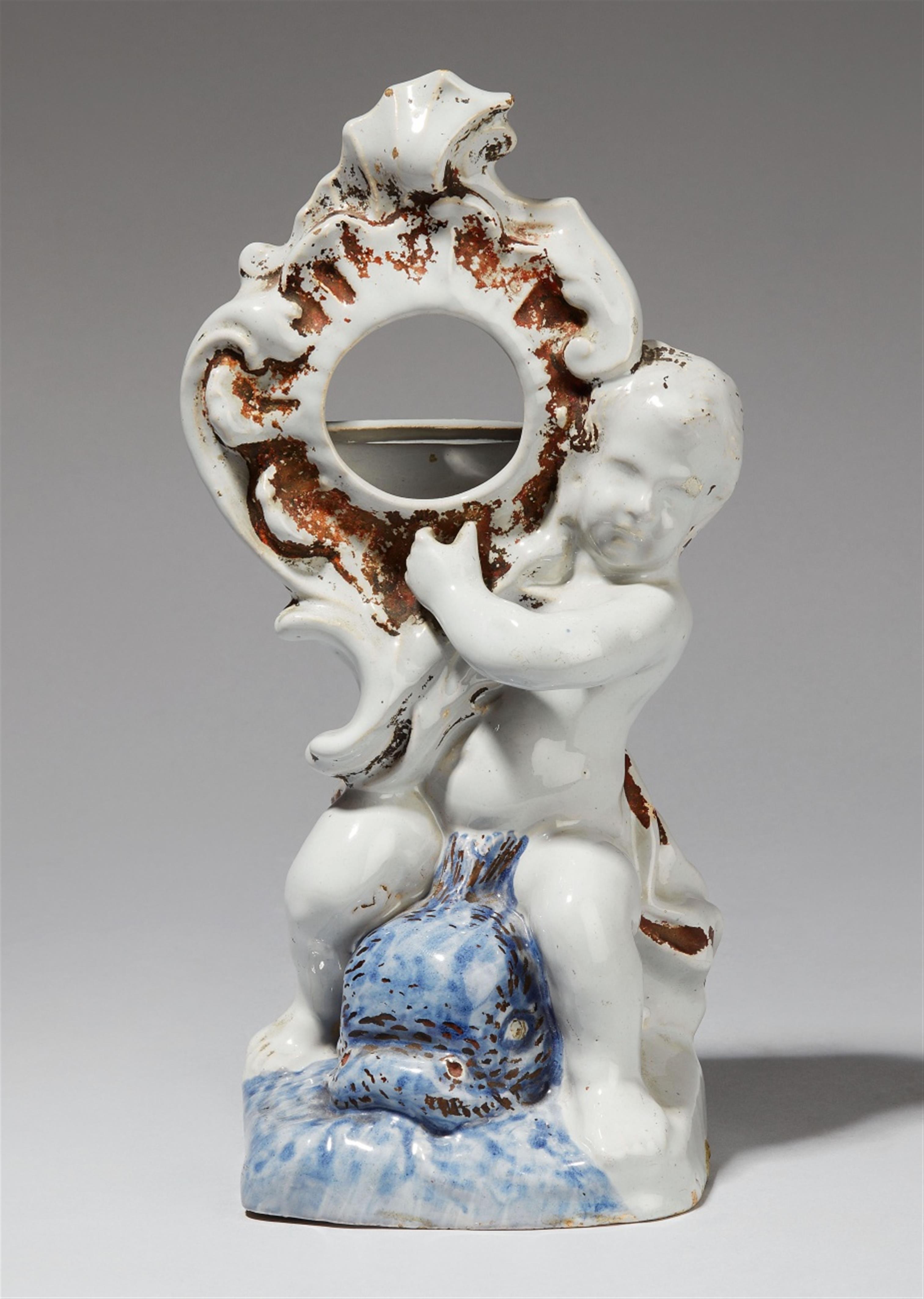 An Ansbach faience pocketwatch stand with blue decor - image-1