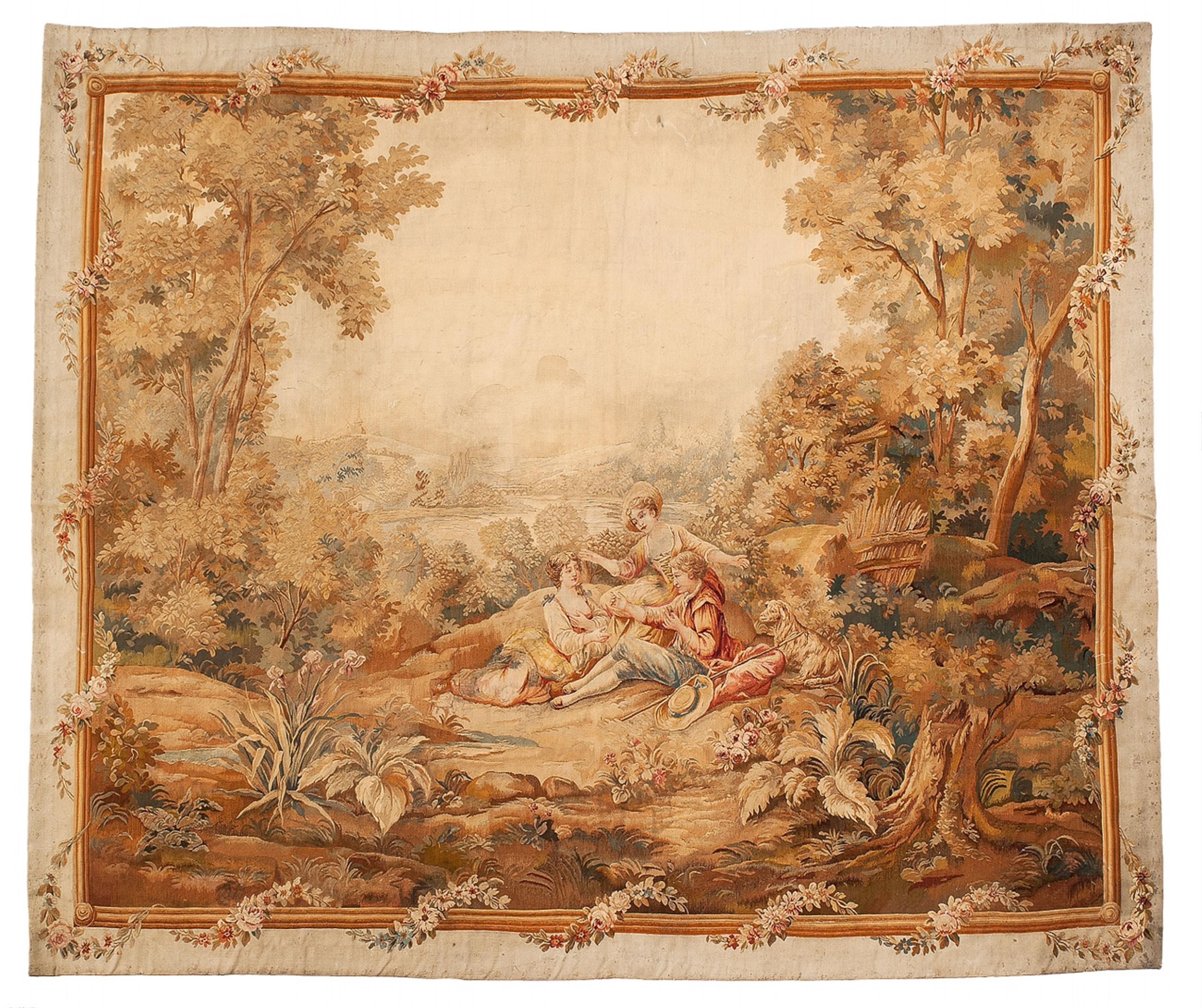 An Aubusson wool and silk tapestry with a pastoral scene - image-1