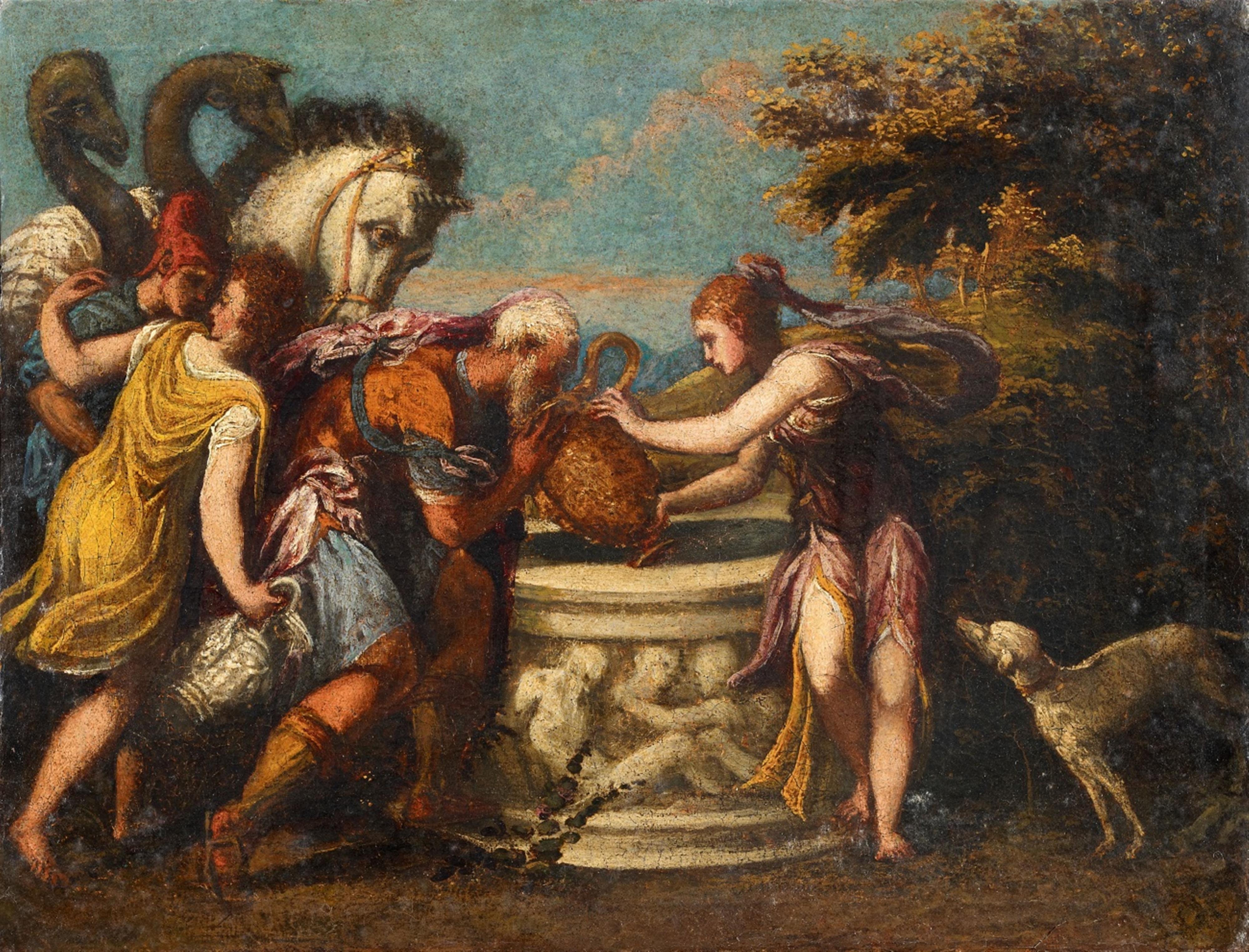 Andrea Meldolla, gen. Andrea Schiavone, zugeschrieben - Rebekka und Eliezer am Brunnen - image-1