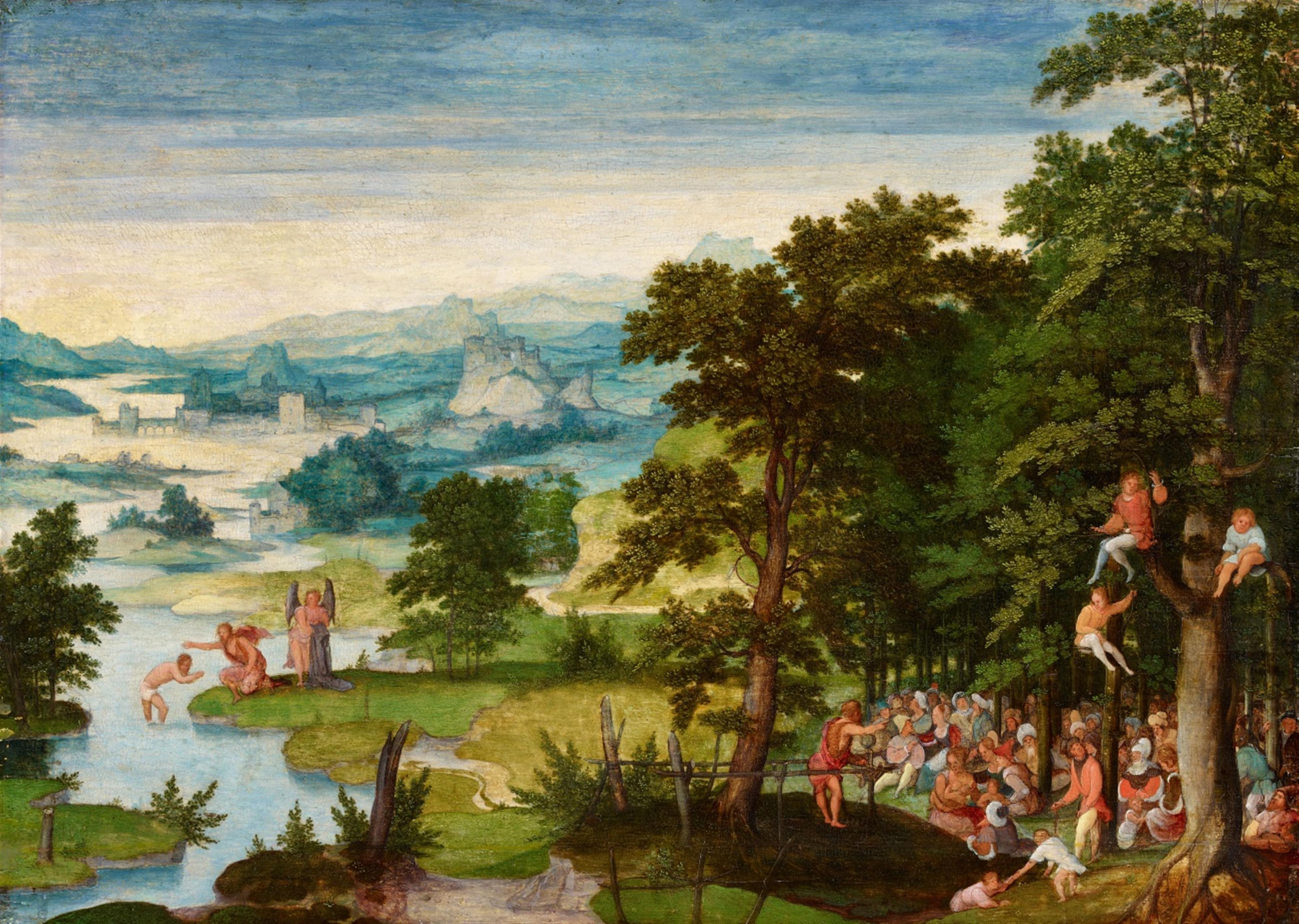 Cornelis Massys, zugeschrieben - Flusslandschaft mit der Taufe Christi und der Predigt des hl. Johannes - image-1