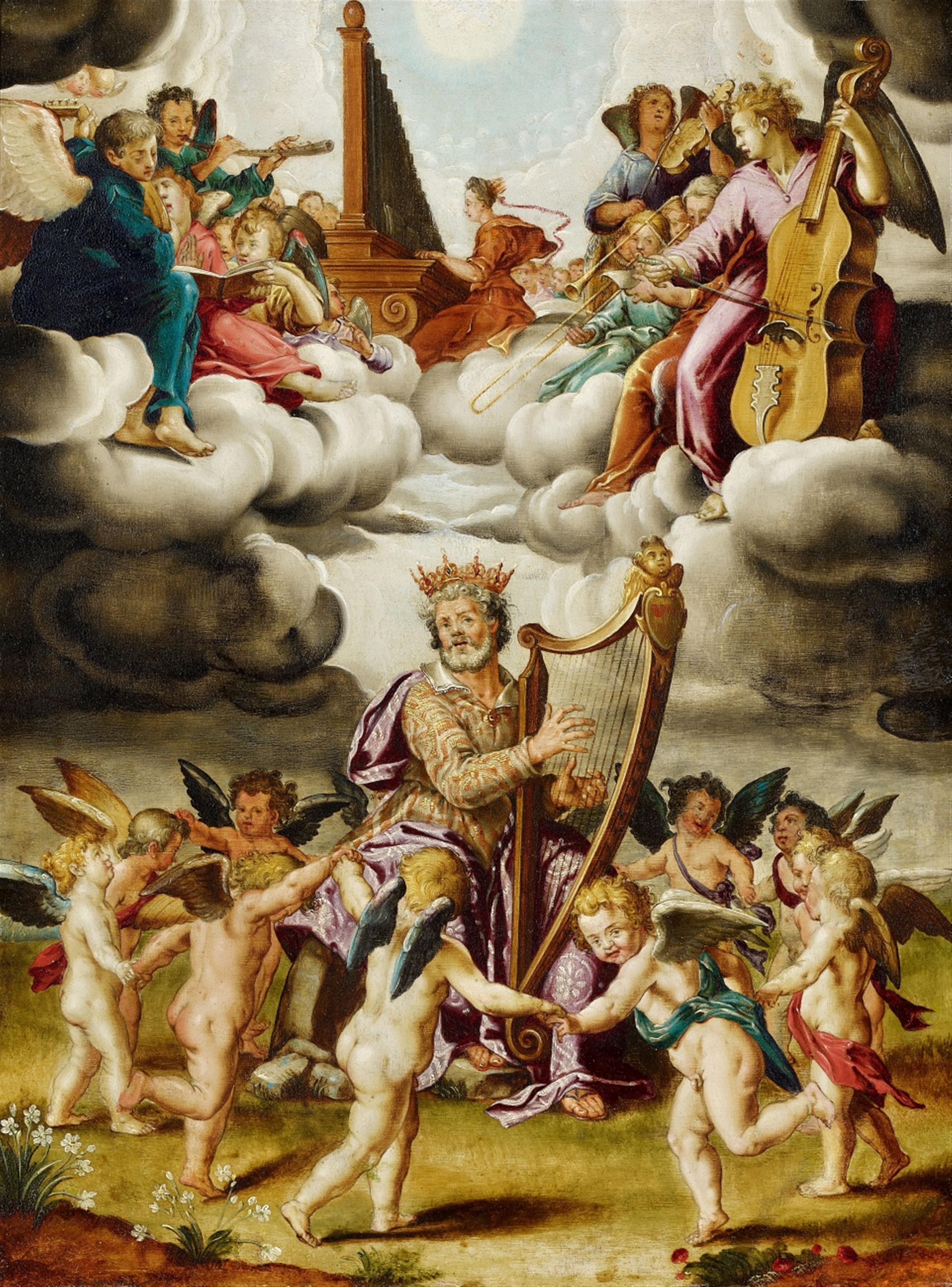 Peter Candid, copy after - King David with Harp and Music playing Angels - image-1