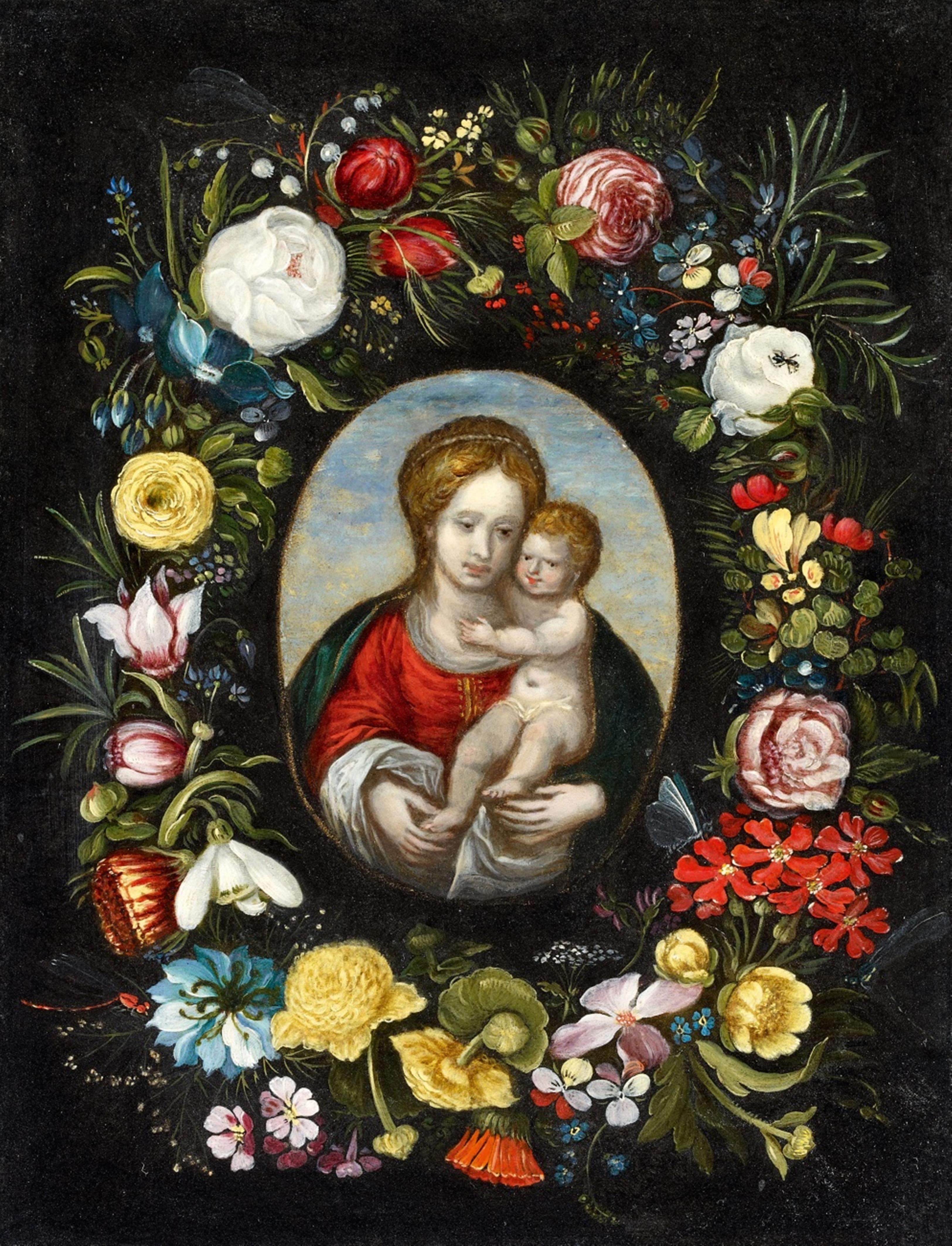Jan Brueghel the Younger, attributed to - A Flower Garland with Madonna and Child in a Medaillon - image-1