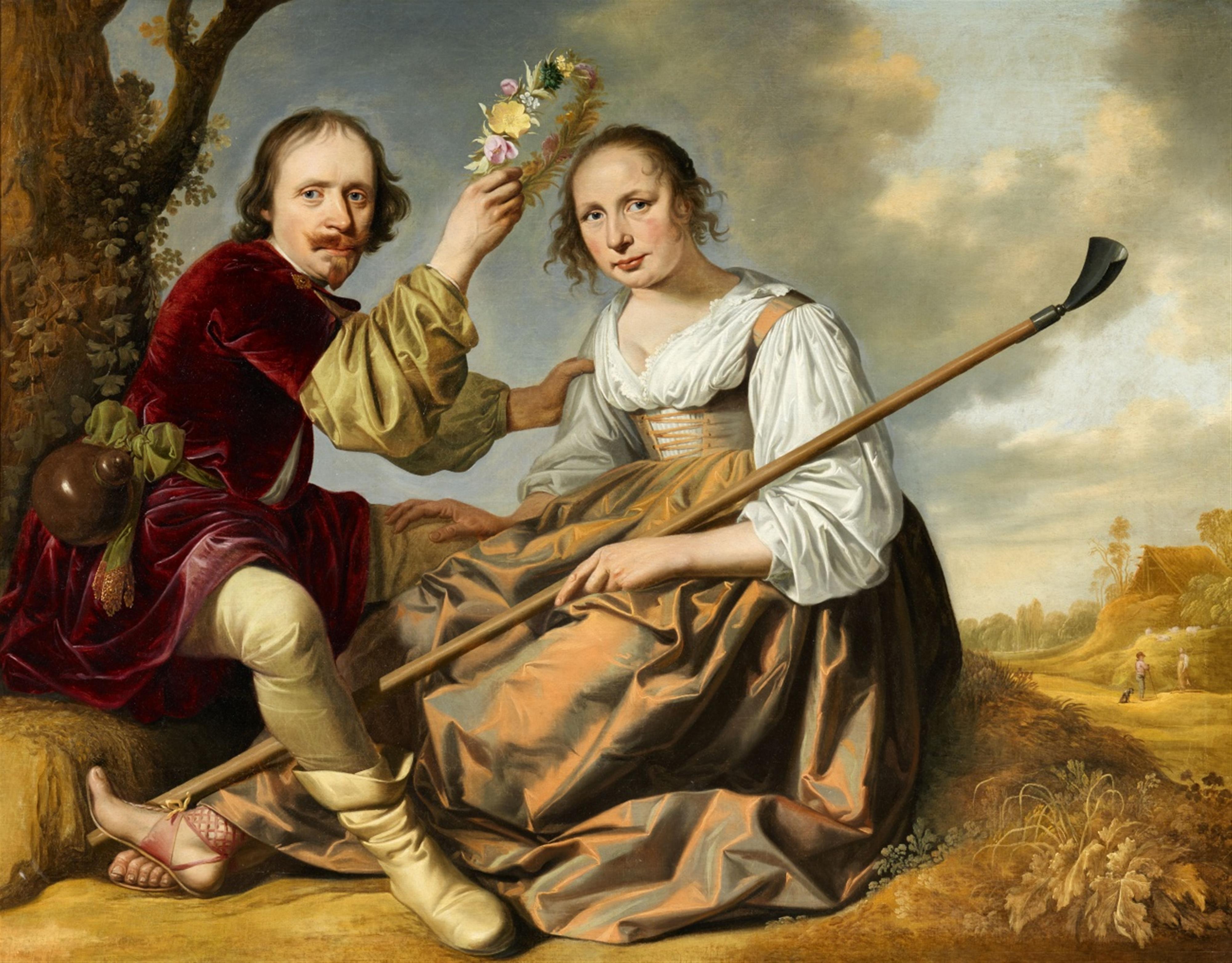 Utrecht School of the mid 17th century - Portrait of a Couple as a Shepherd and Shepherdess - image-1