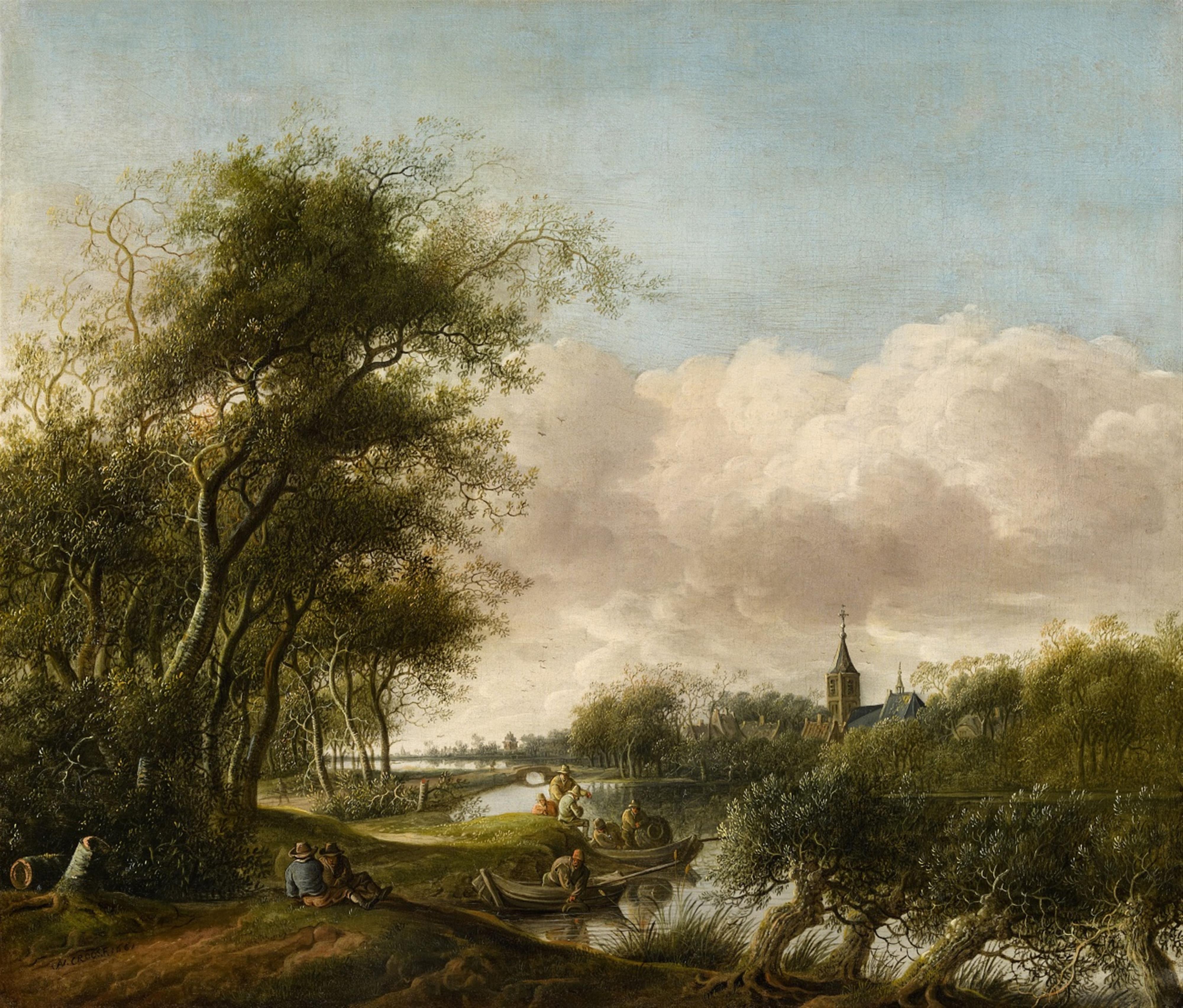 Anthony Jansz van der Croos - River Landscape with Fishermen - image-1