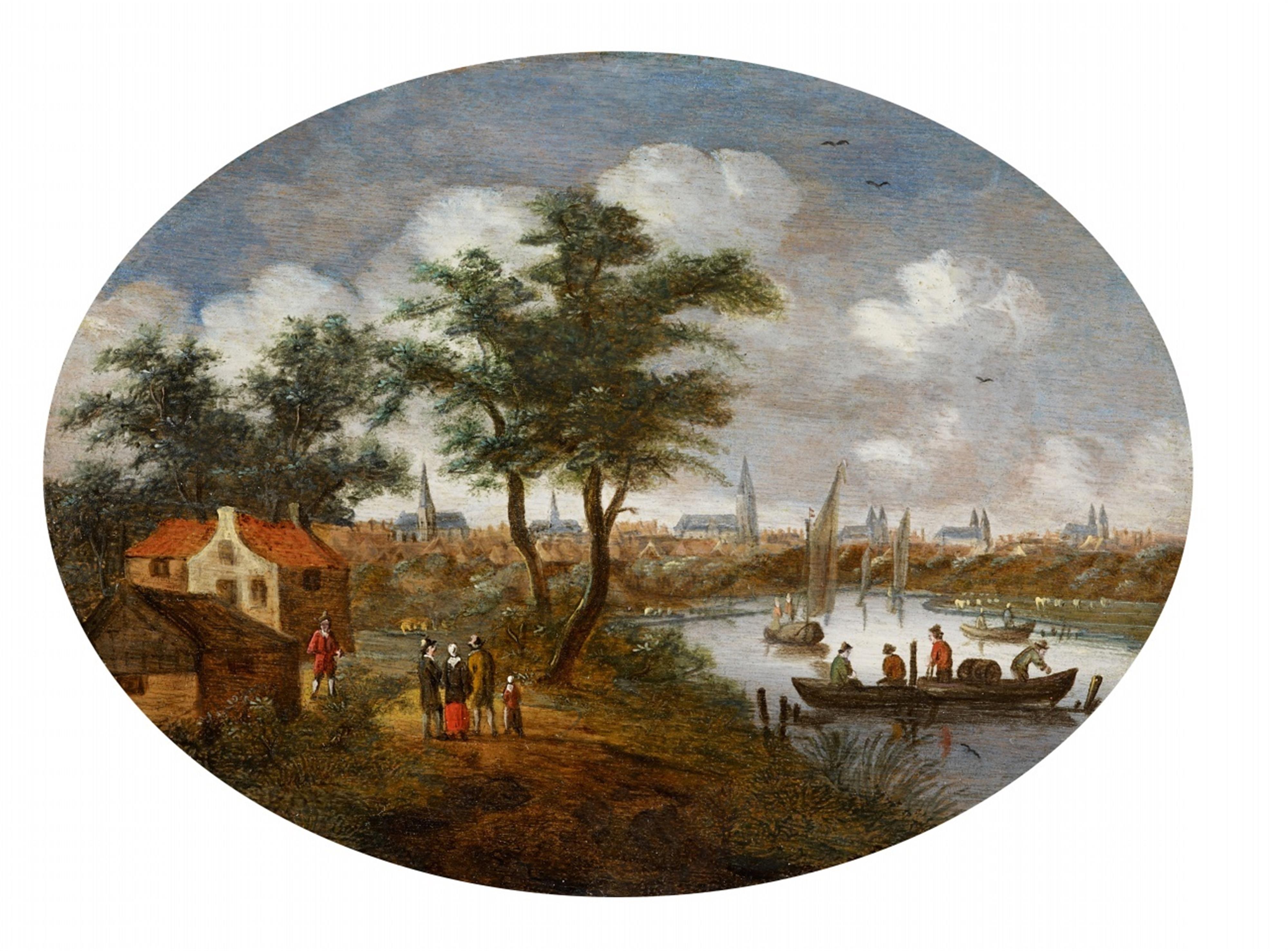Netherlandish School of the 17th Century - River Landscape with a Town in the Background - image-1