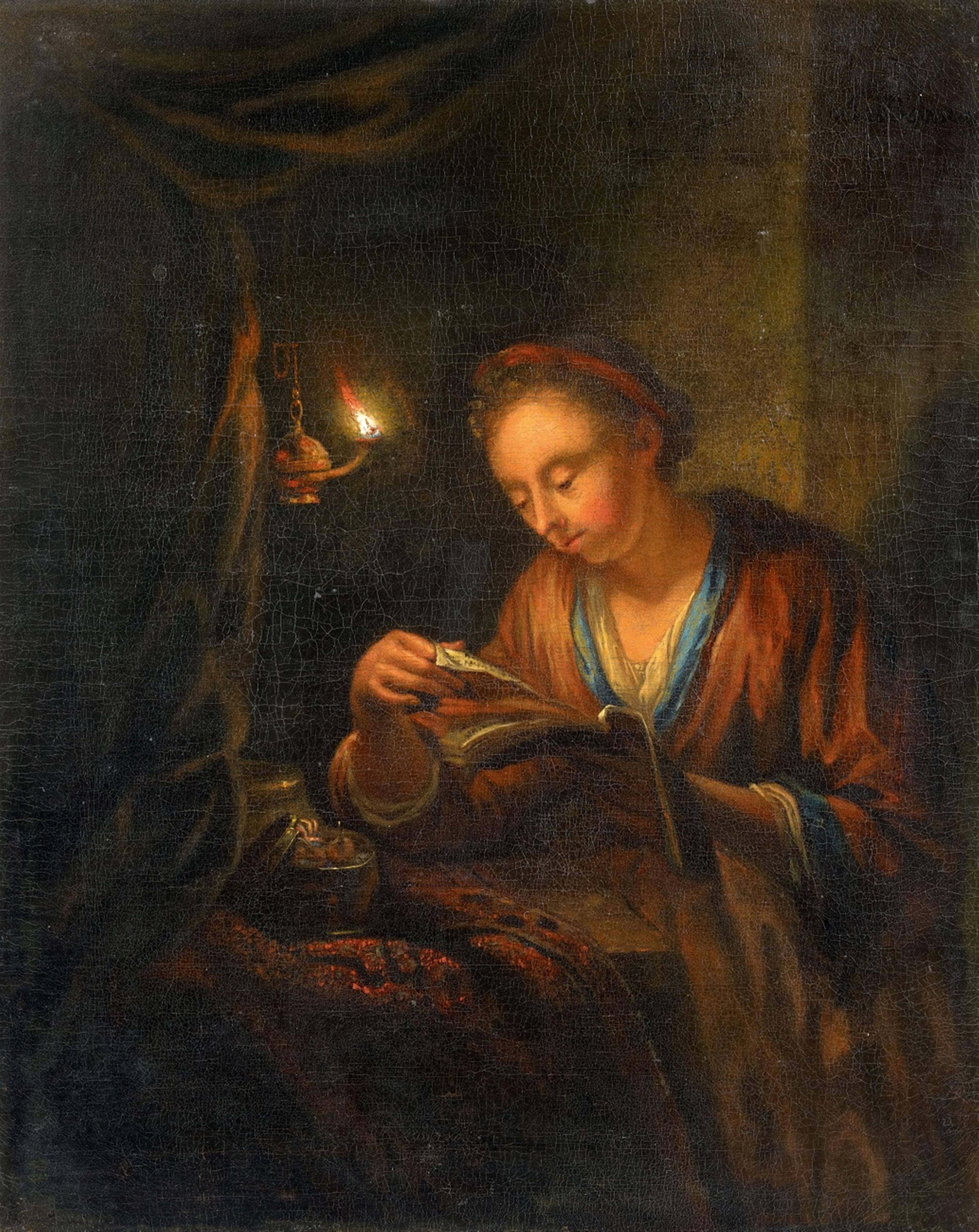 Arnold Boonen - A Lady Reading by Candlelight - image-1