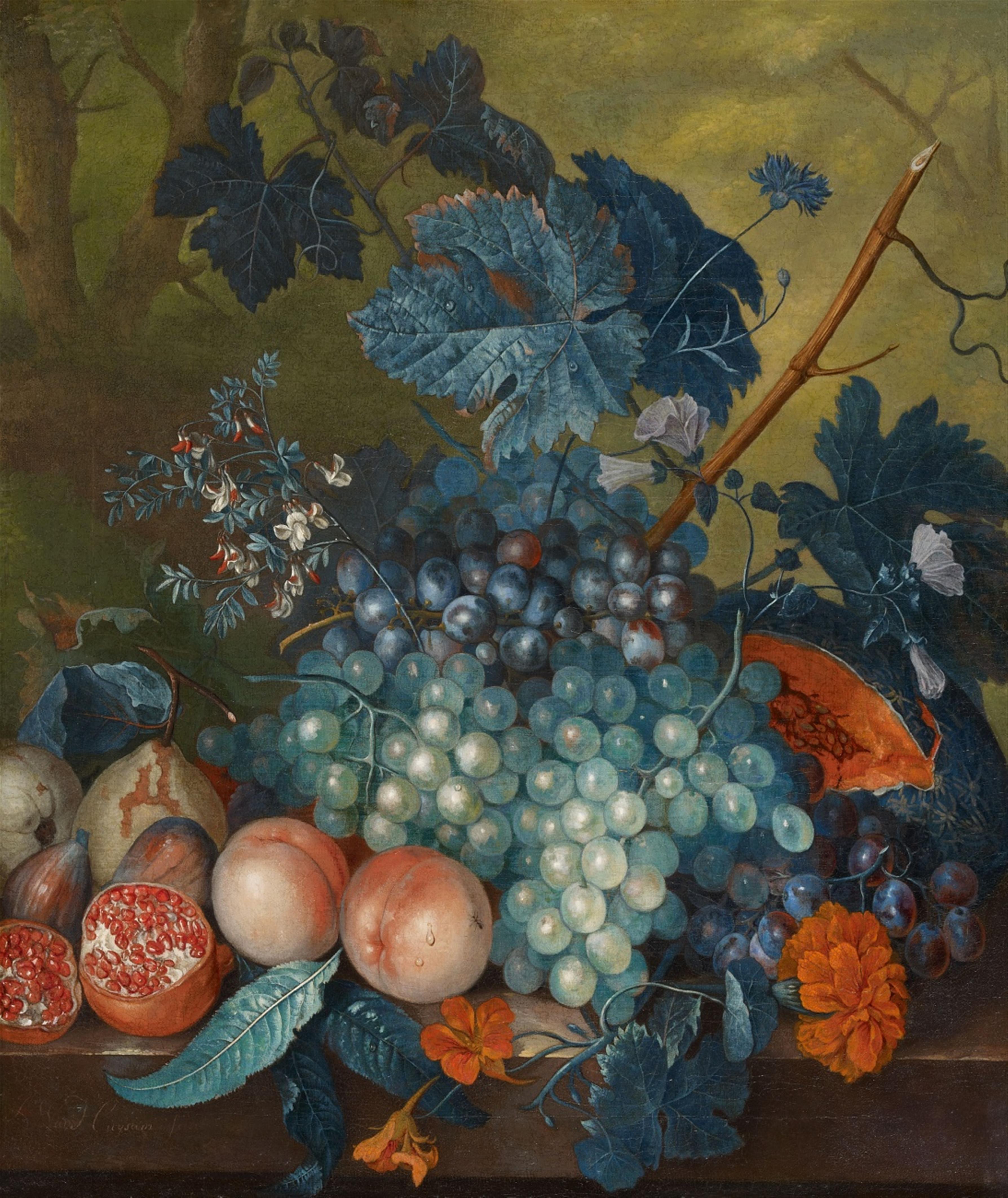 Jacob van Huysum - Fruit Still Life with Grapes, Peaches, Pears and Pomegranates - image-1