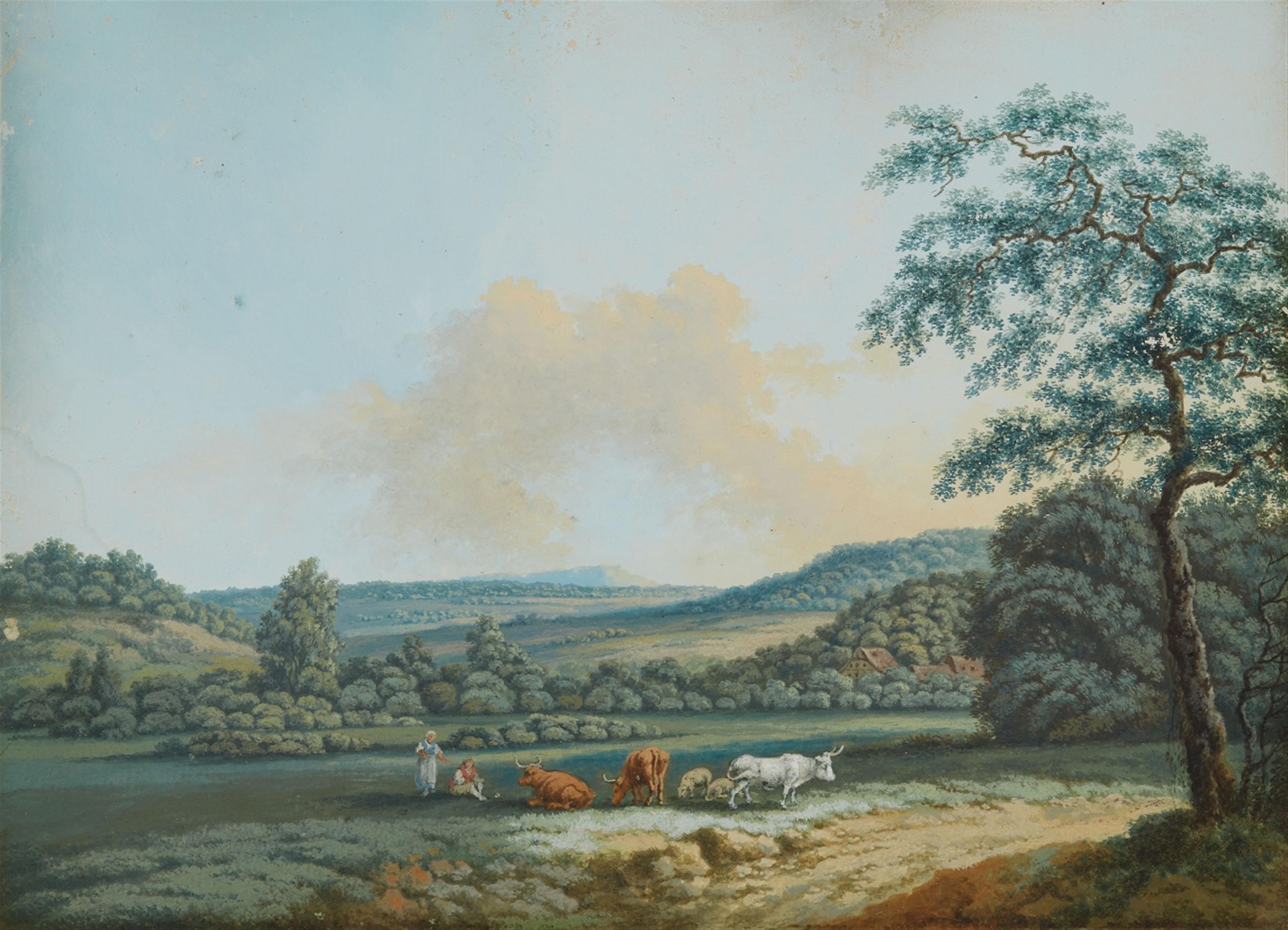 German or Swiss School 2nd half 18th century - Landscape with a Couple Fishing Landscape with a Shepherd Couple - image-2