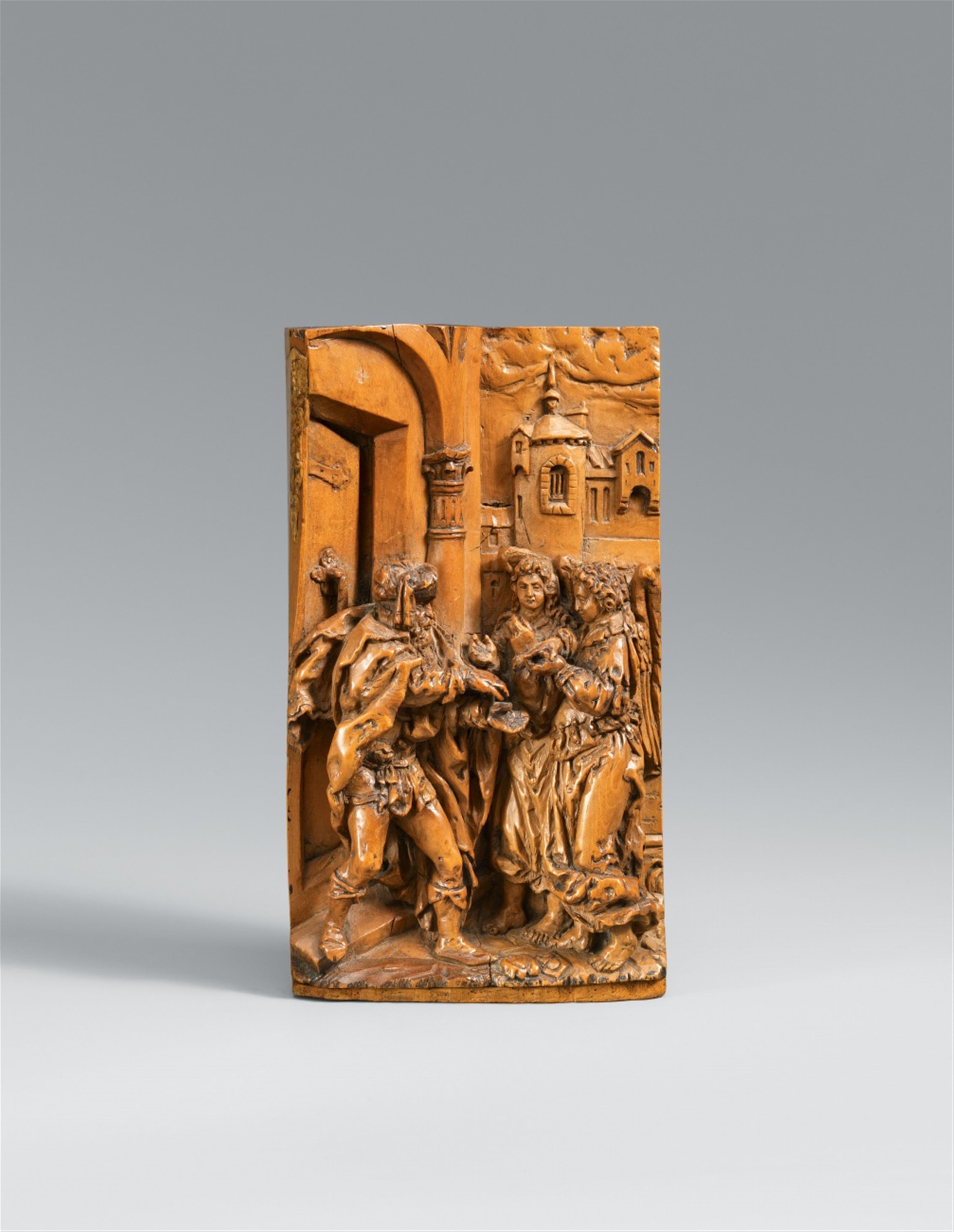 Probably Flemish dated 1645 - A probably Flemish carved boxwood relief of Lot and the Angel, dated 1645 - image-1