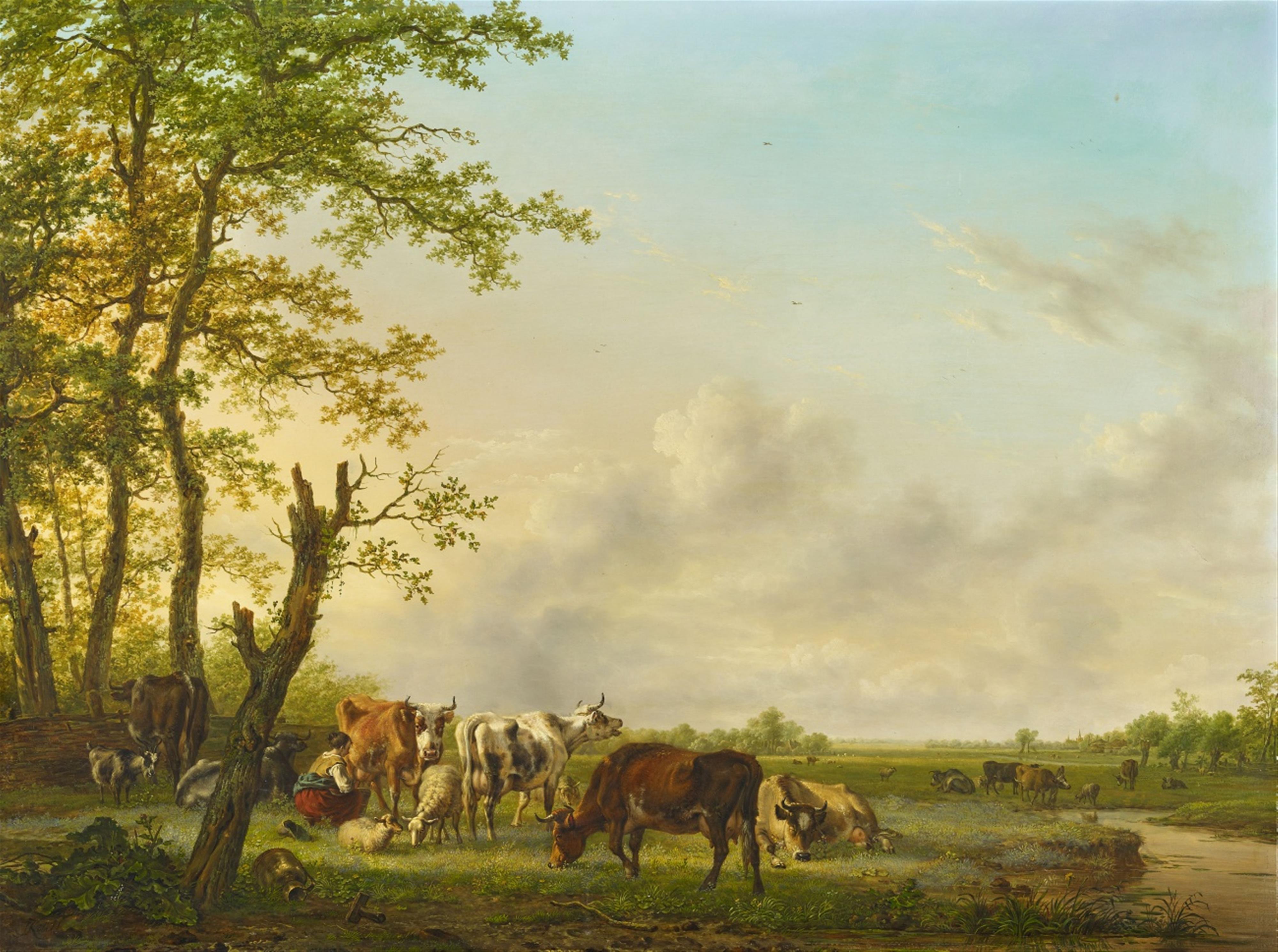 Jan II Kobell - Meadow Landscape with a Shepherd and Shepherdess - image-1