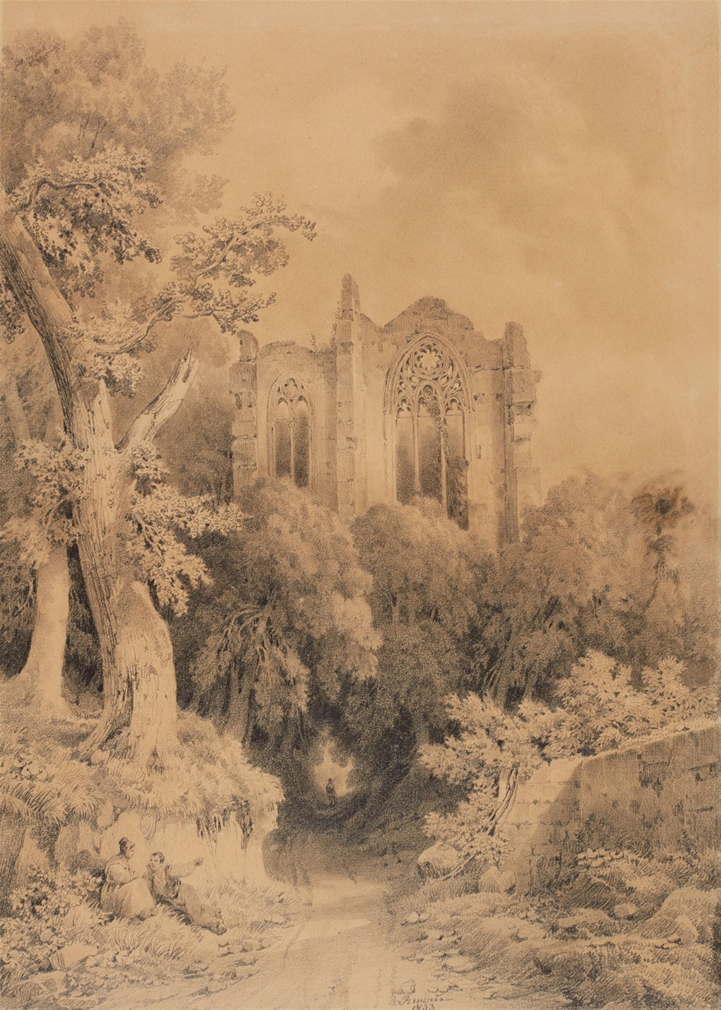 German School of the 19th century - Wooded Landscape with a Gothic Ruin - image-1