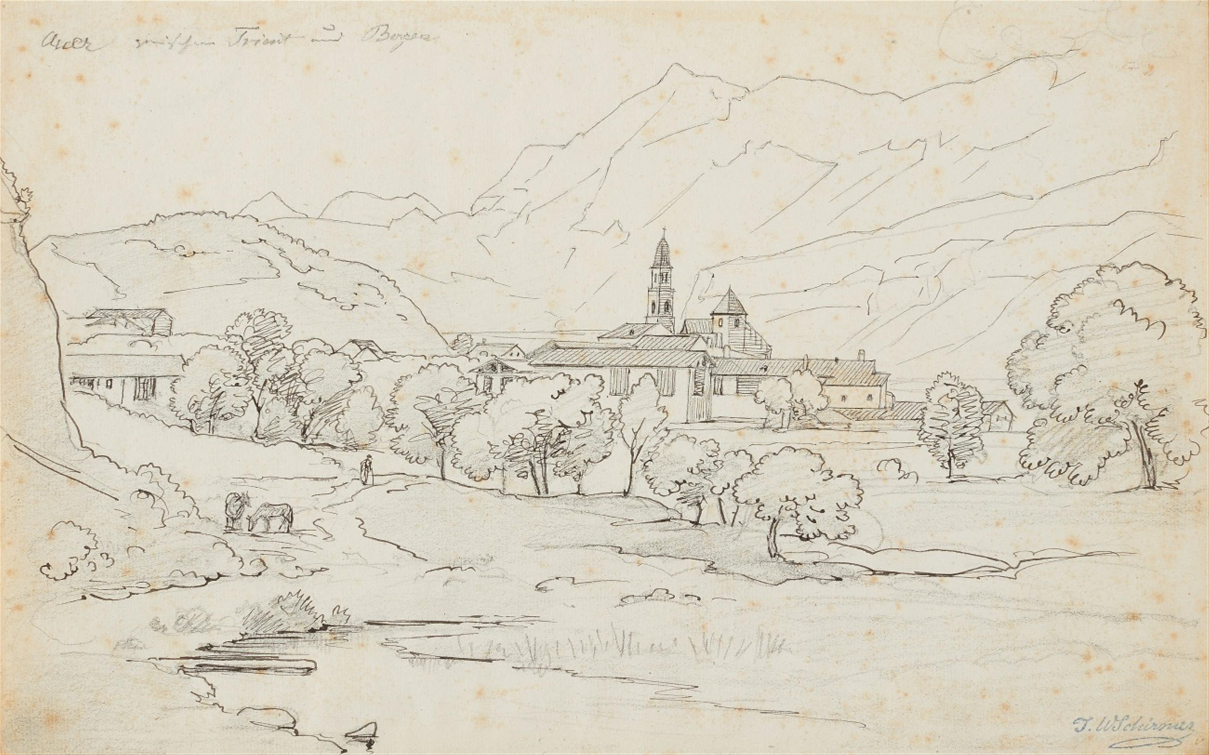 Johann Wilhelm Schirmer - Ansicht eines norditalienischen Dorfes - image-1