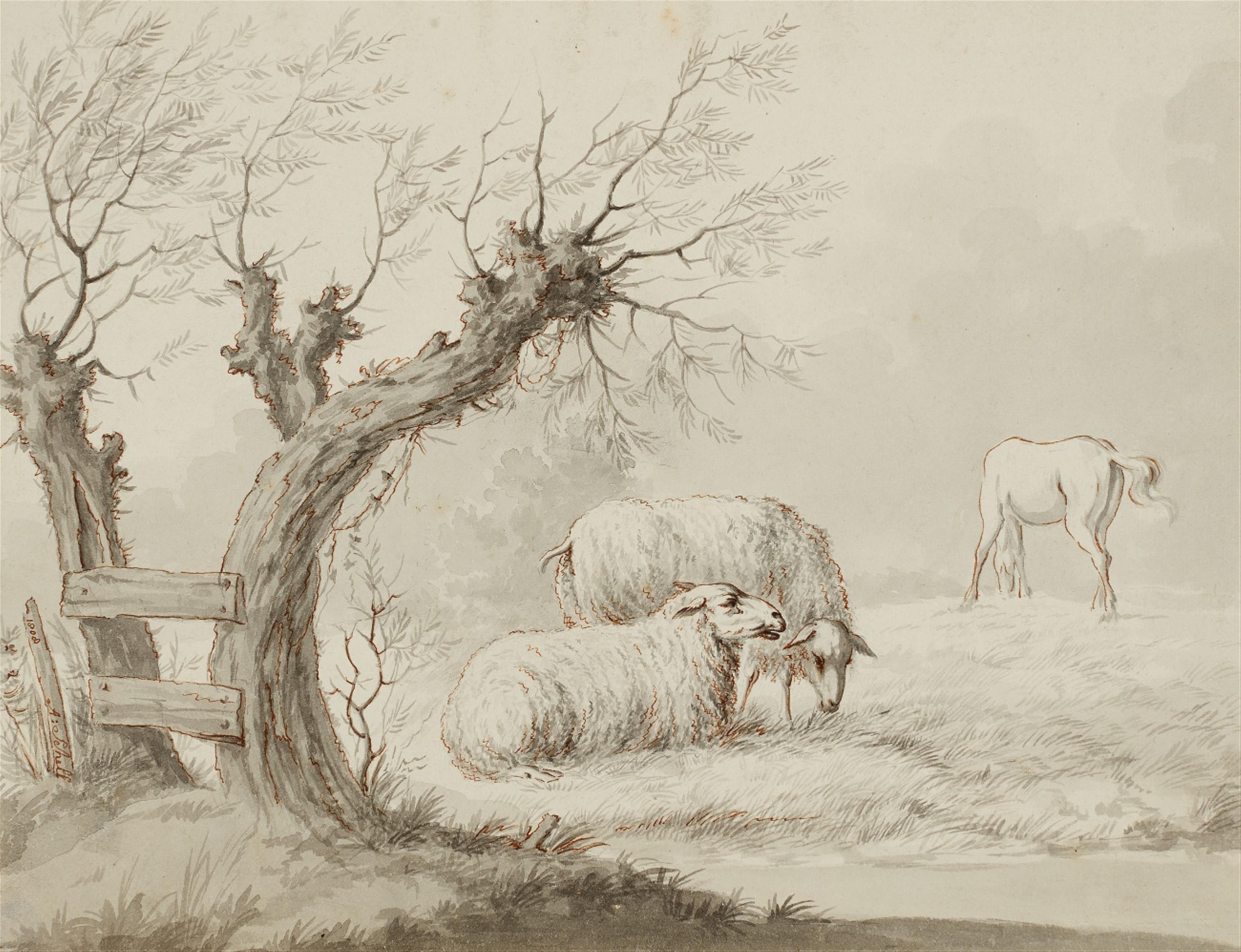 Andreas Schelfhout - Meadow Landscape with Animals - image-1
