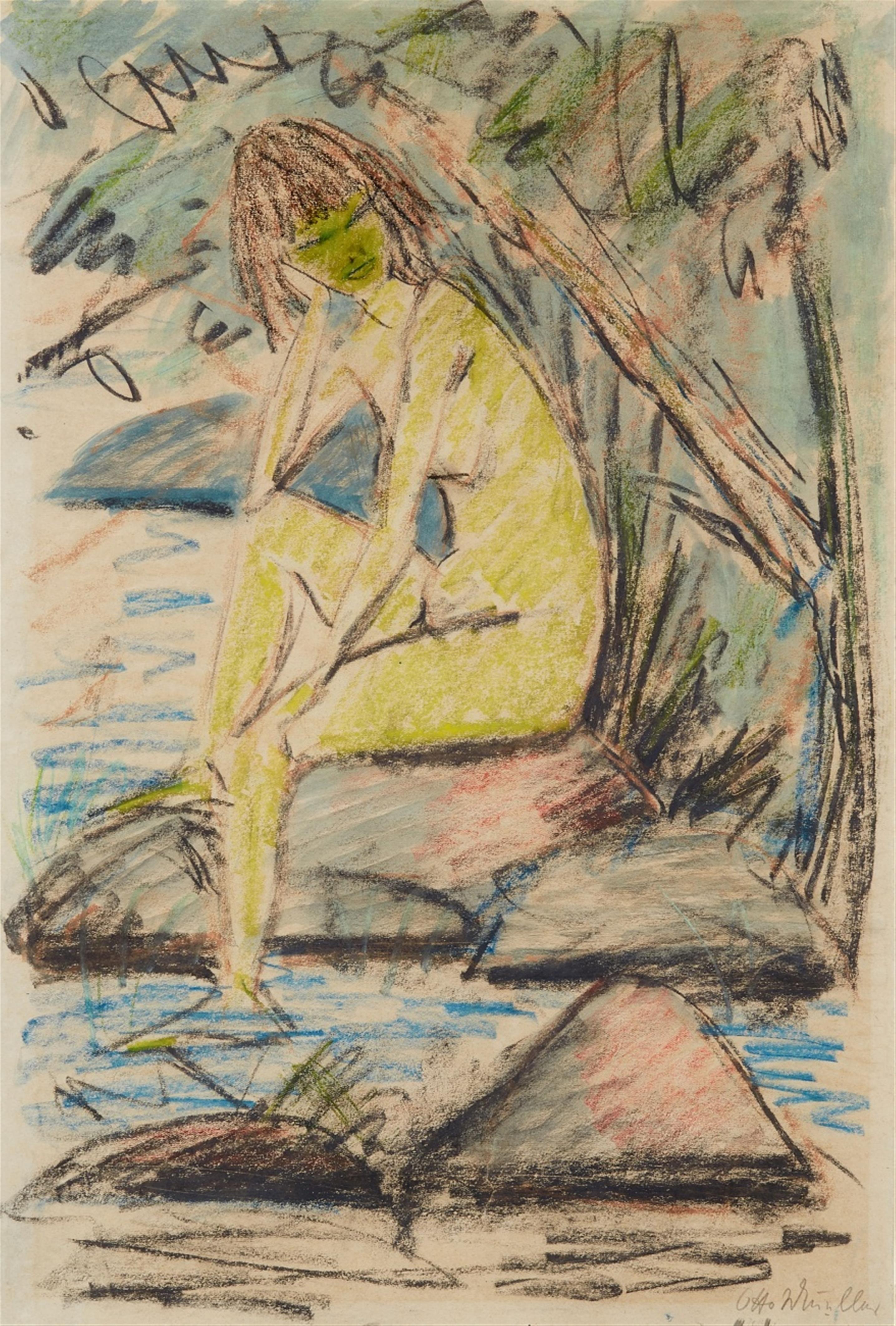 Otto Mueller - Sitzendes Mädchen am Wasser - image-1