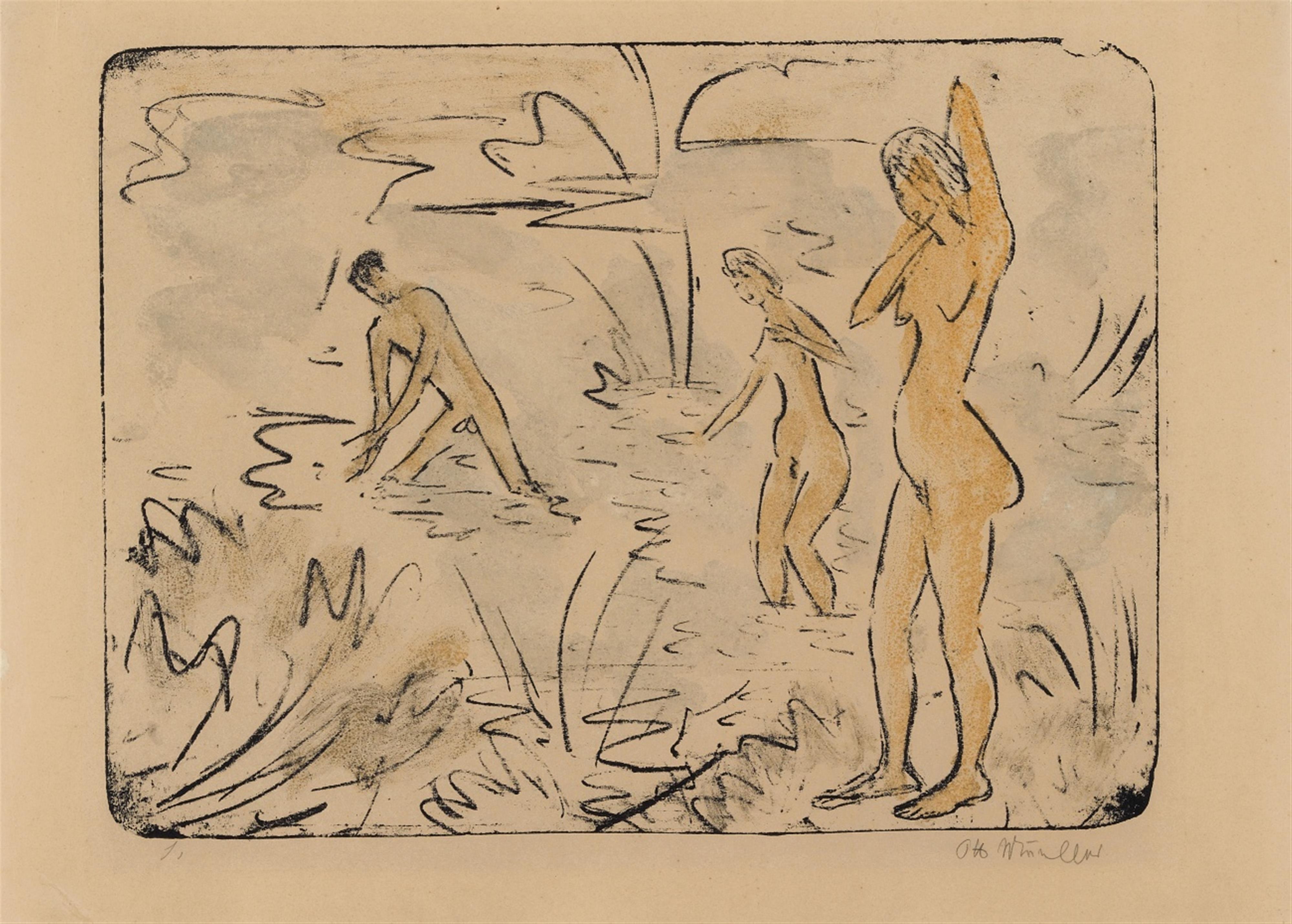 Otto Mueller - Badeszene mit Jüngling und zwei Mädchen (1) - image-1