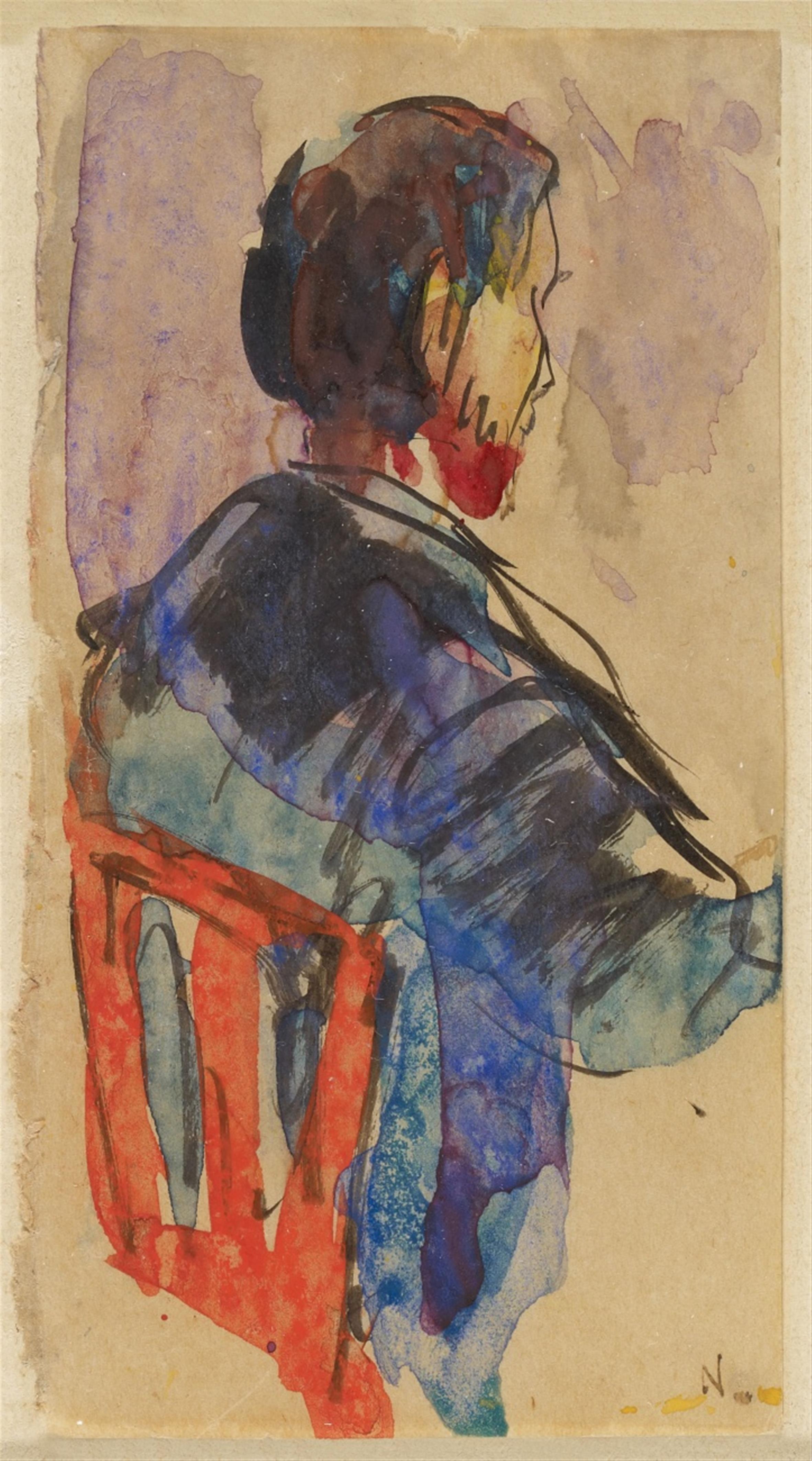Emil Nolde - Der Zecher (Rückenfigur eines sitzenden Mannes auf einem roten Stuhl) - image-1
