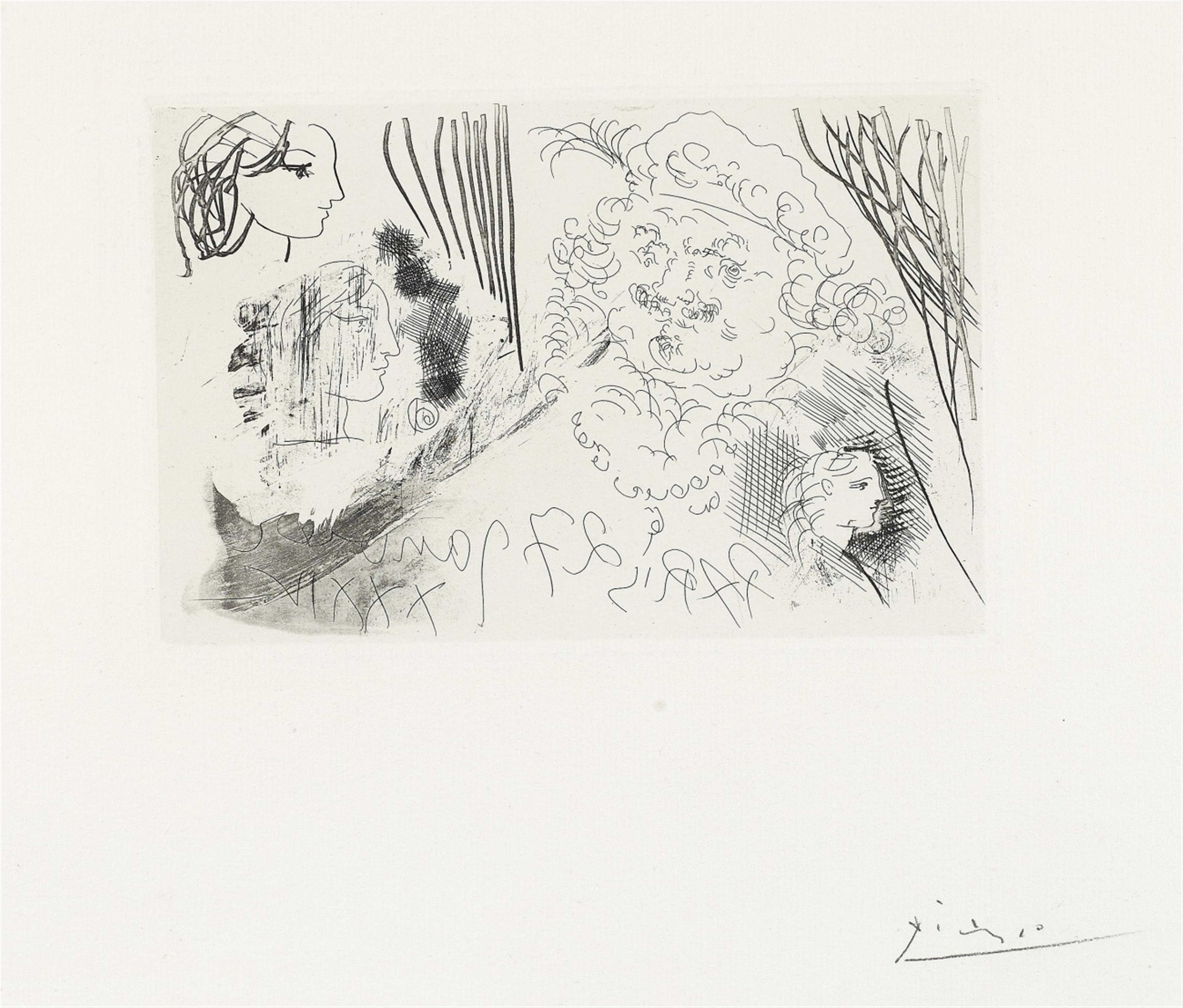 Pablo Picasso - Feuille d'études. Profils de Marie-Thérèse et Tête de Rembrandt au Béret - image-1