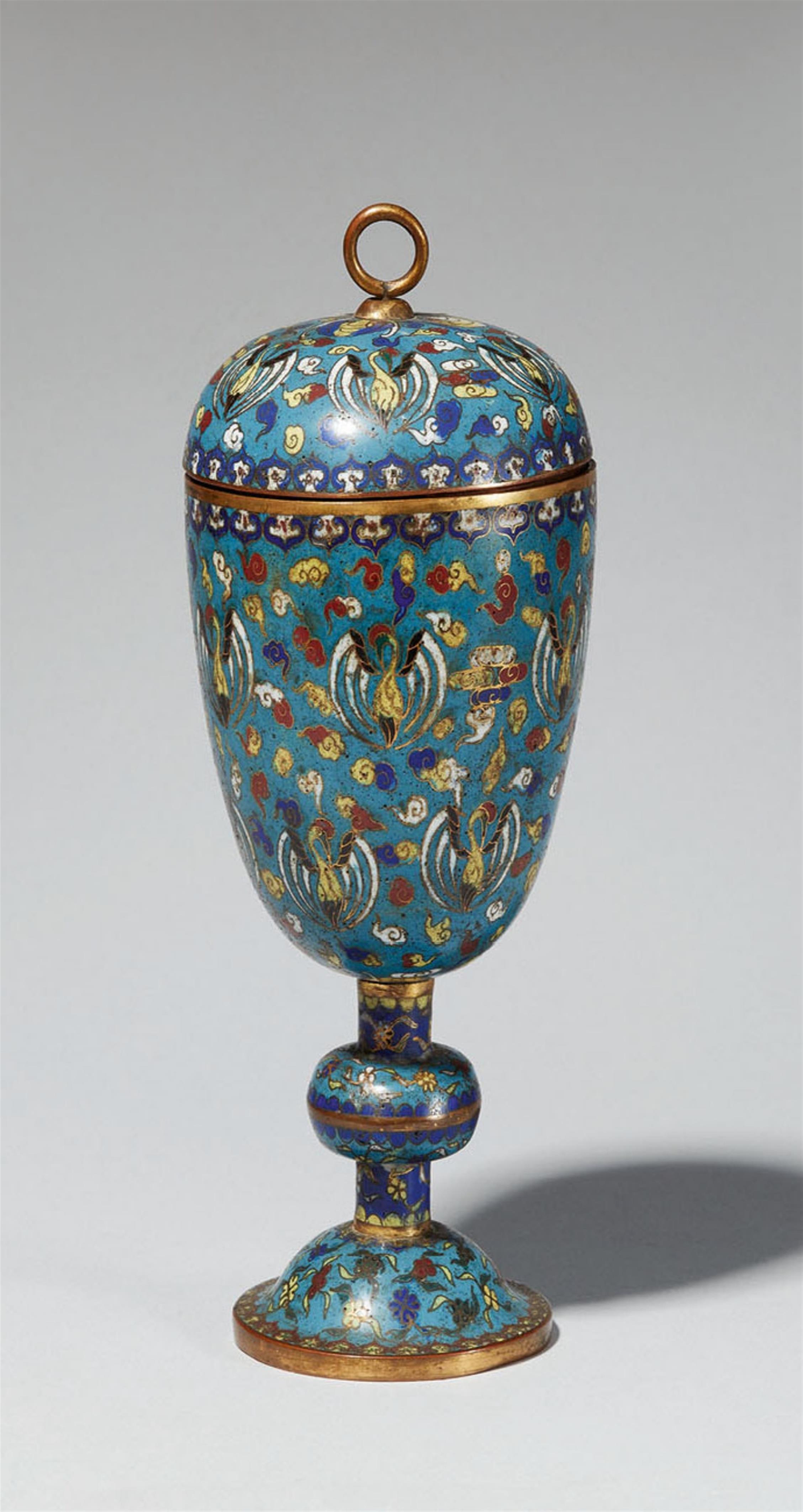 A large cloisonné enamel lidded goblet. Late 19th century - image-1