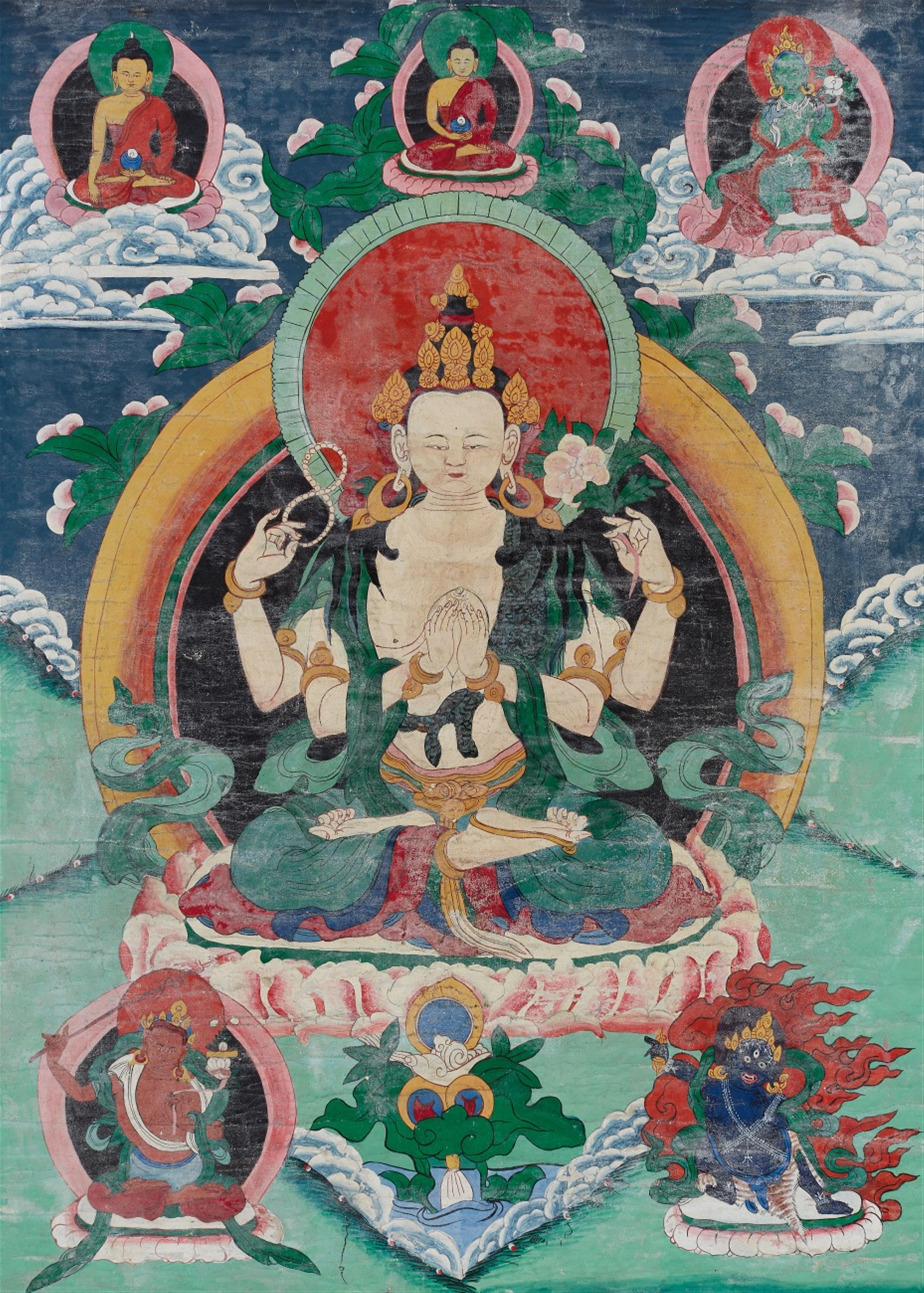 A Tibetan thangka of Shadakshari Avalokiteshvara. Late 19th/early 20th century - image-1