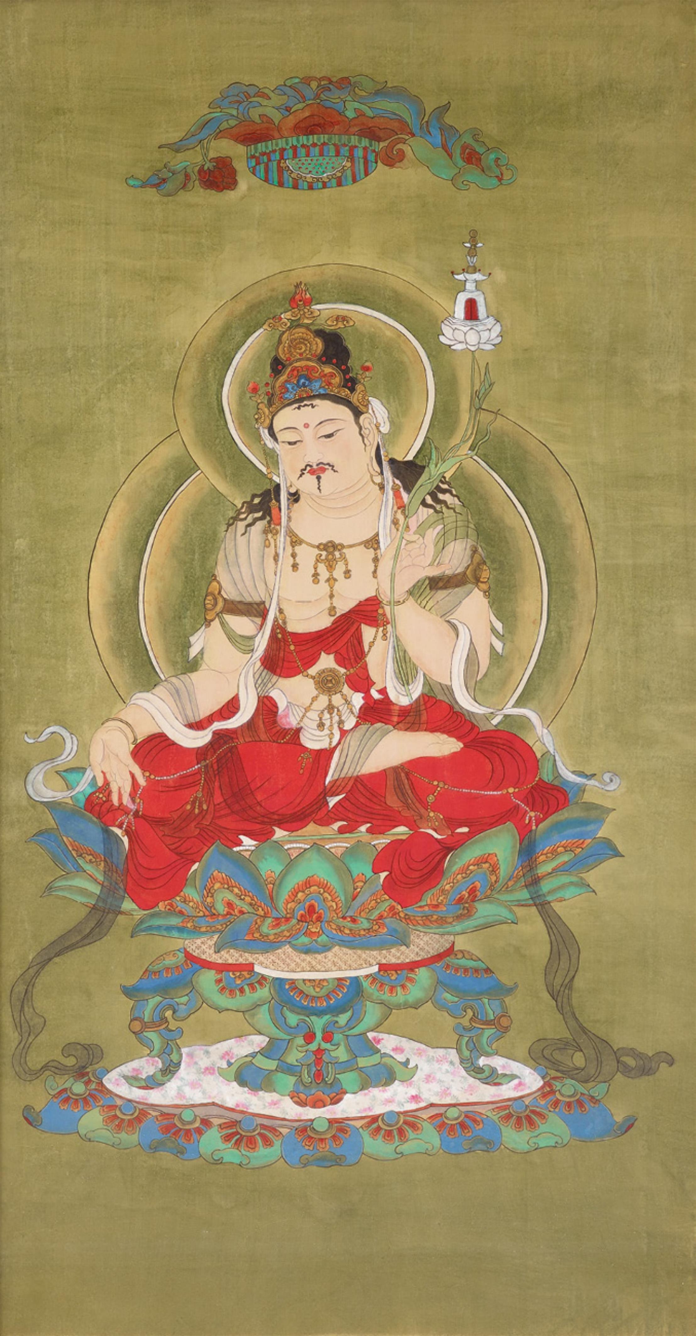 and Anonymous
Anonymous painter . 20th century - Buddha Maitreya by an anonymous painter. Ink and colour on silk. 20th century. - image-1