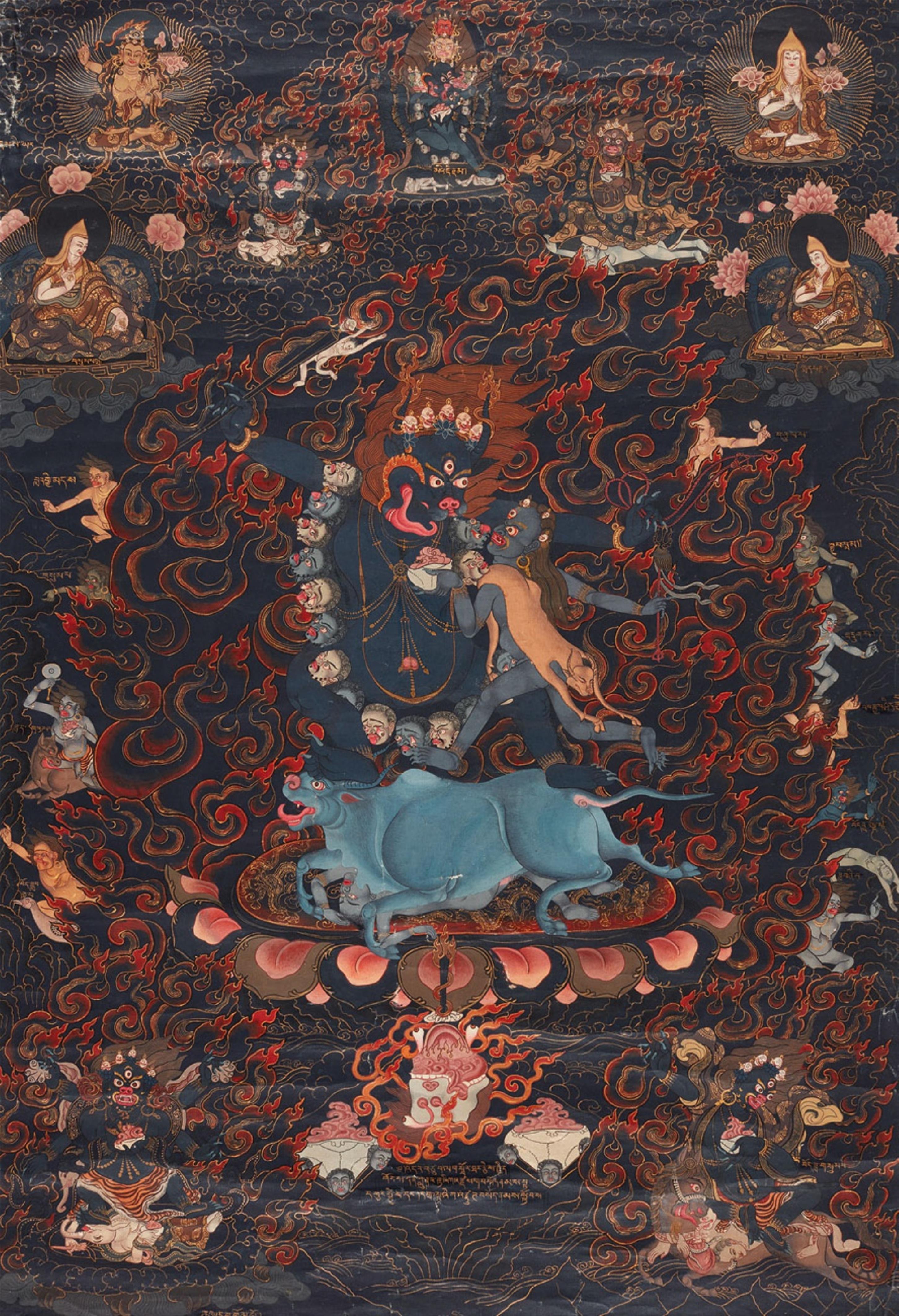 Schwarzgrundiges Thangka des Yama und Yami. Tibet. 20. Jh. - image-1
