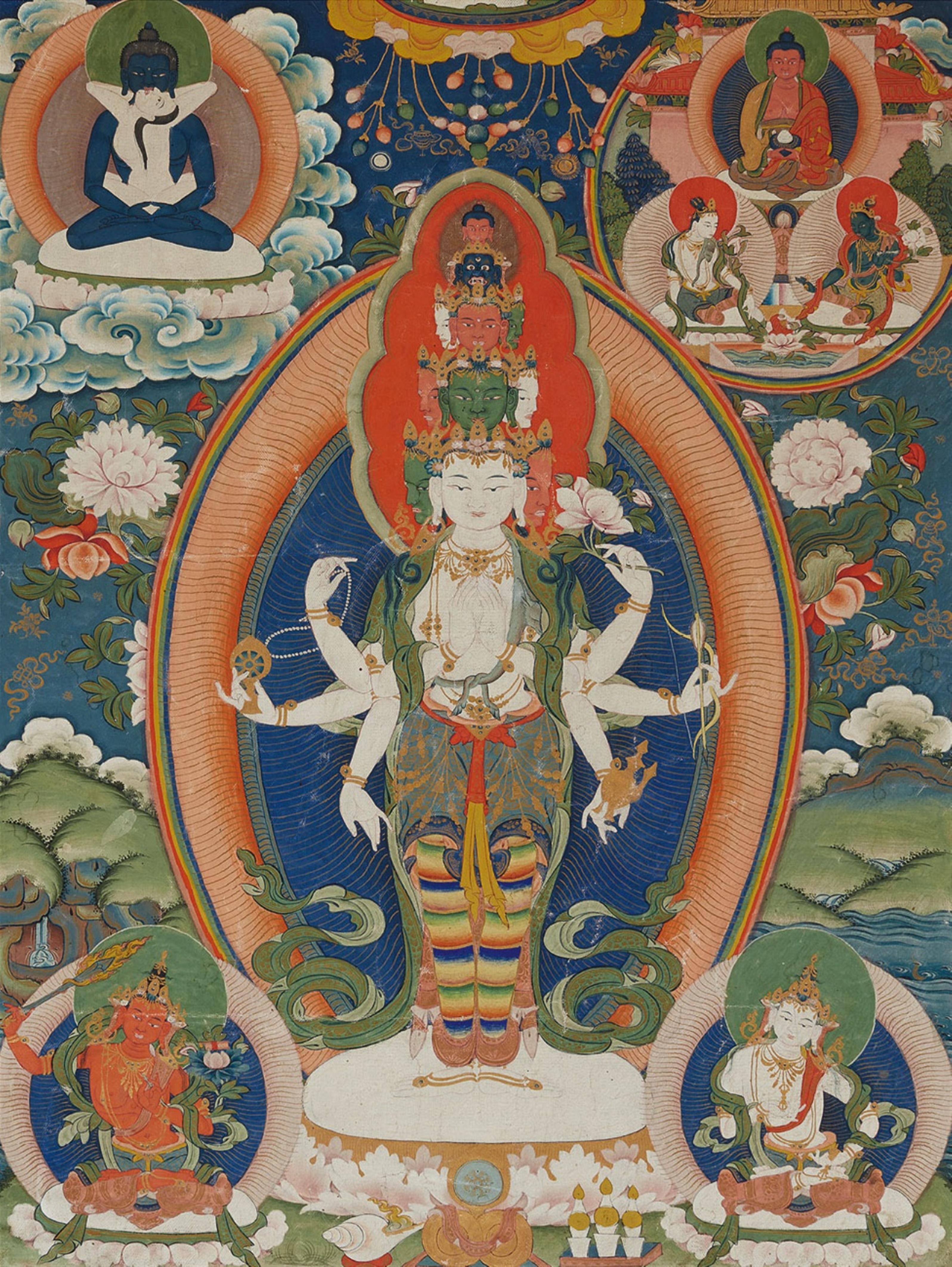Thangka des Ekadashamukha-Avalokiteshvara. Tibet. 19. Jh. - image-1