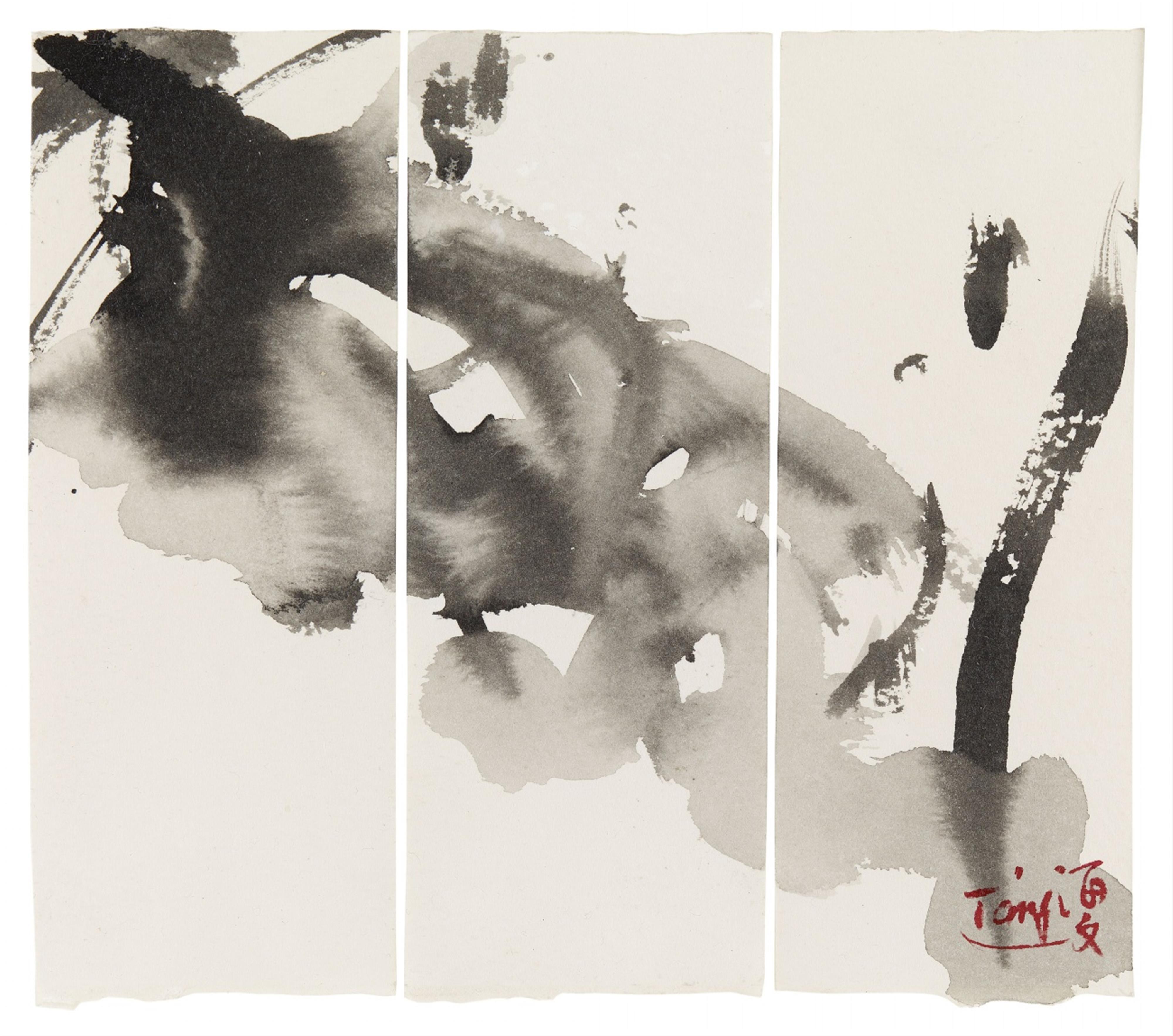 T'ang Haywen (Tang Haiwen) - Triptych. Ink on paper. Signed T'ang in Latin script and Haiwen in Chinese characters. - image-1
