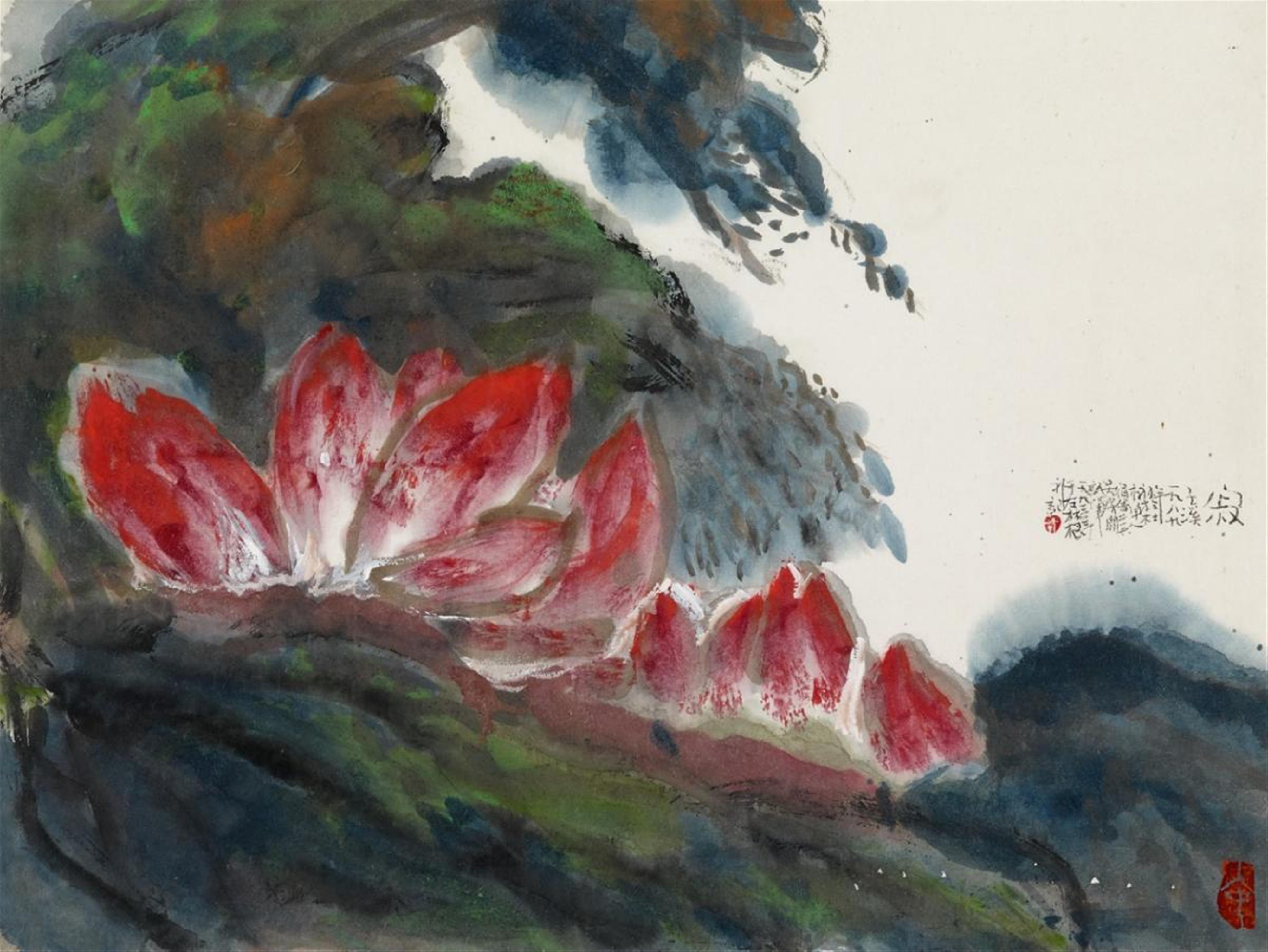 Su Xiaobai - "Ji xi" (Small river). Ink and colours on paper. Inscription, dated 1993 and two seals. - image-1