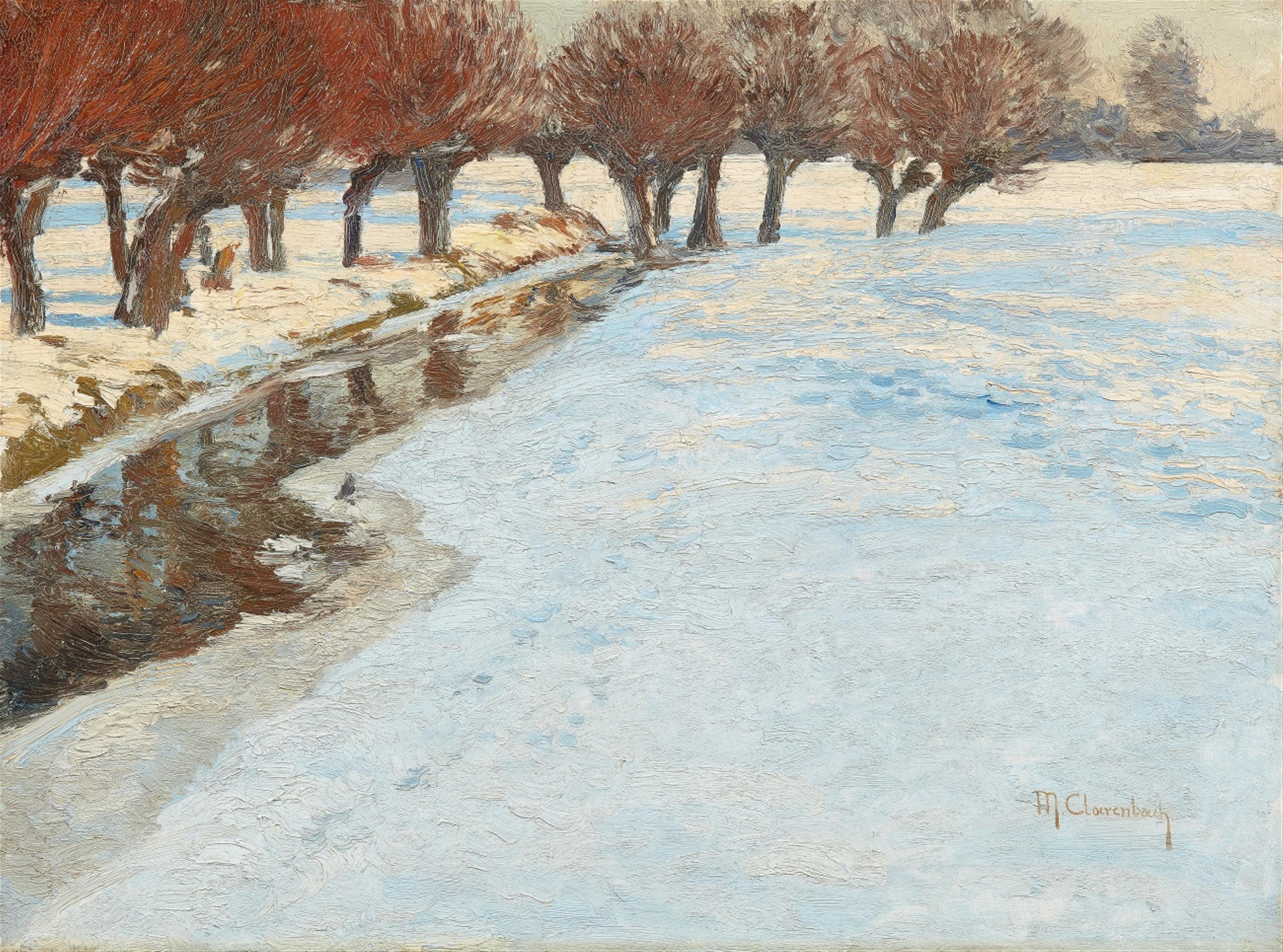 Max Clarenbach - Snowy Winter Landscape with Pollard Willows - image-1