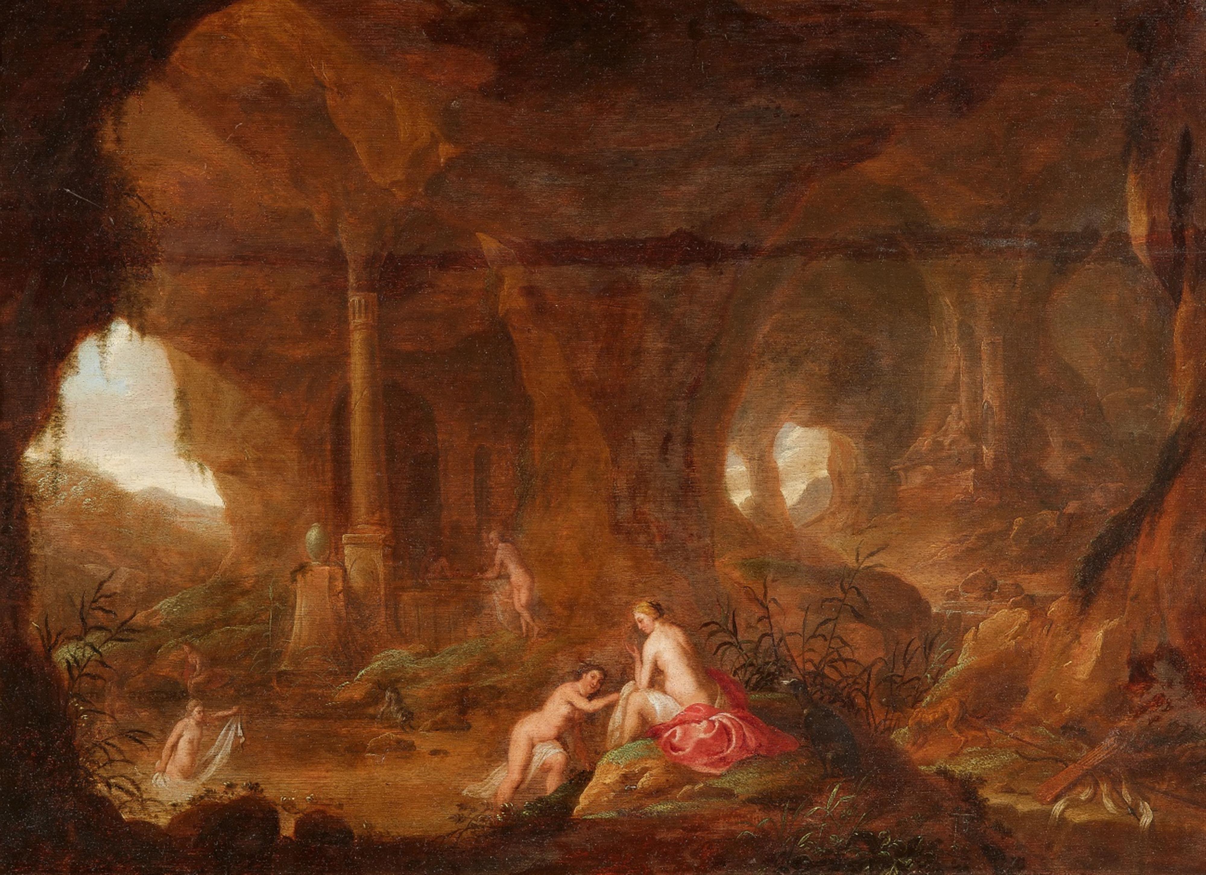 Abraham van Cuylenborch - Diana and her Nymphs bathing in a Grotto - image-1