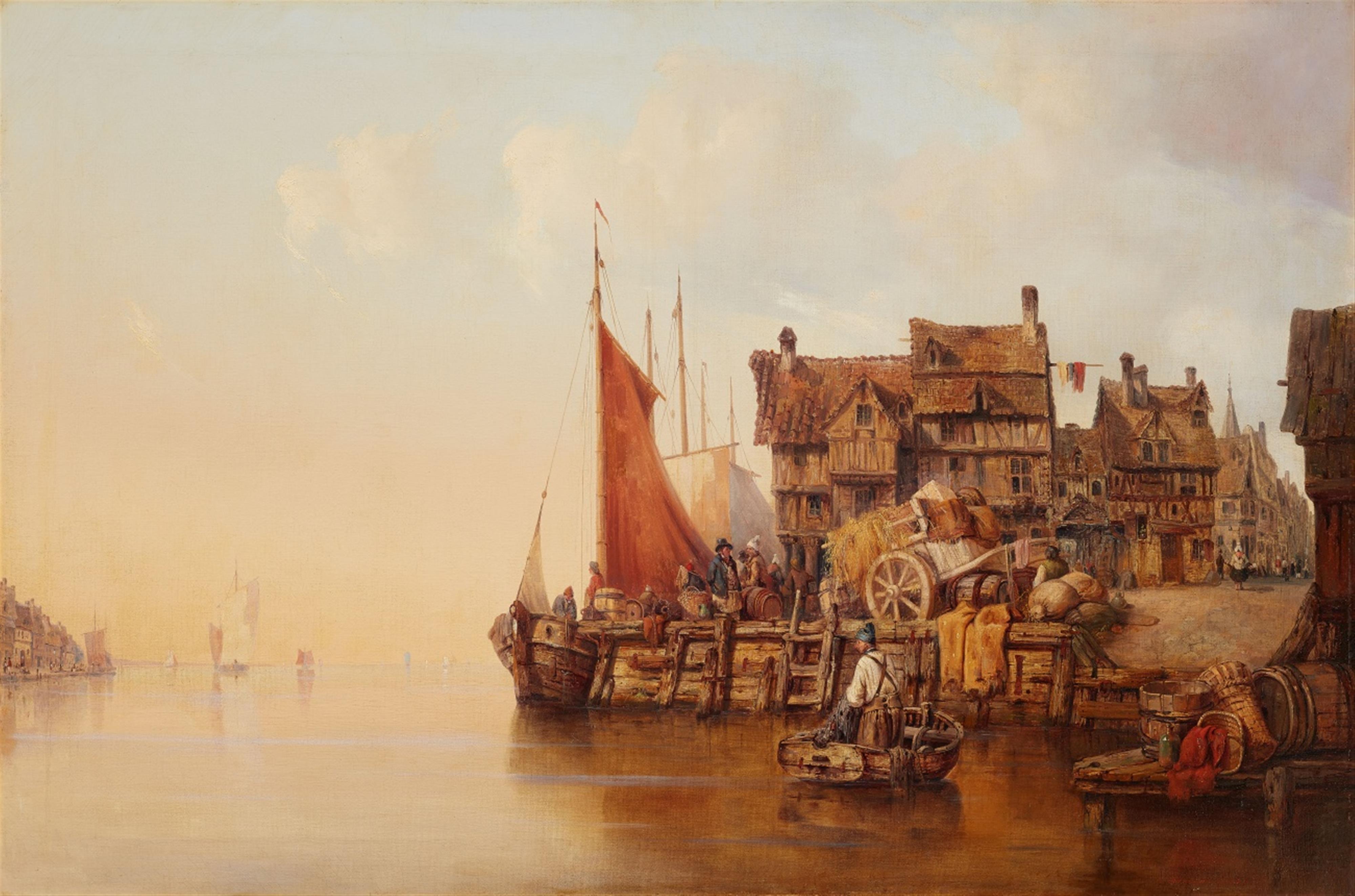 Ludwig Hermann - Coastal Landscape with a Harbour Town - image-1