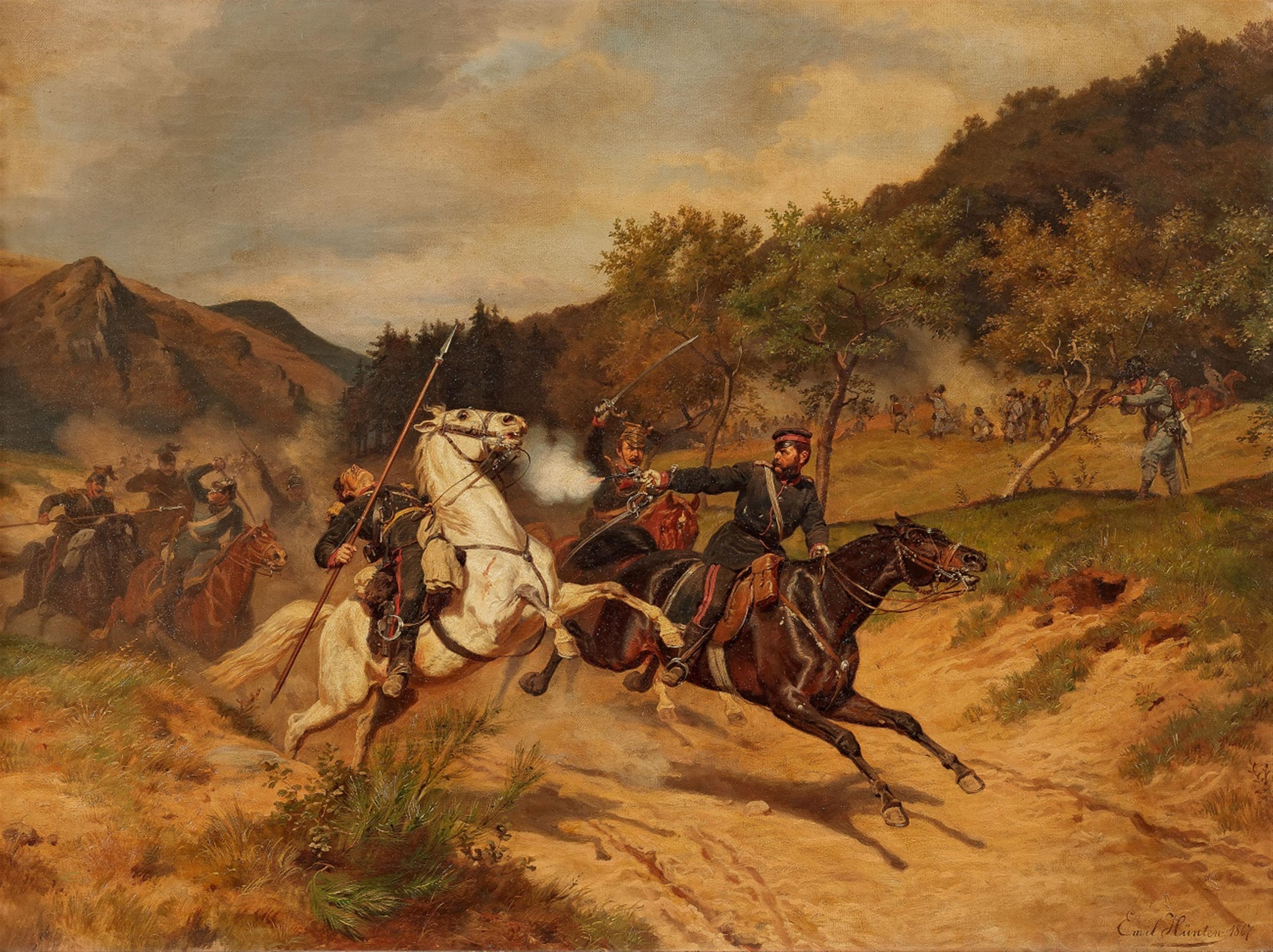 Emil Hünten - Battle Scene with Prussian Cavalry - image-1