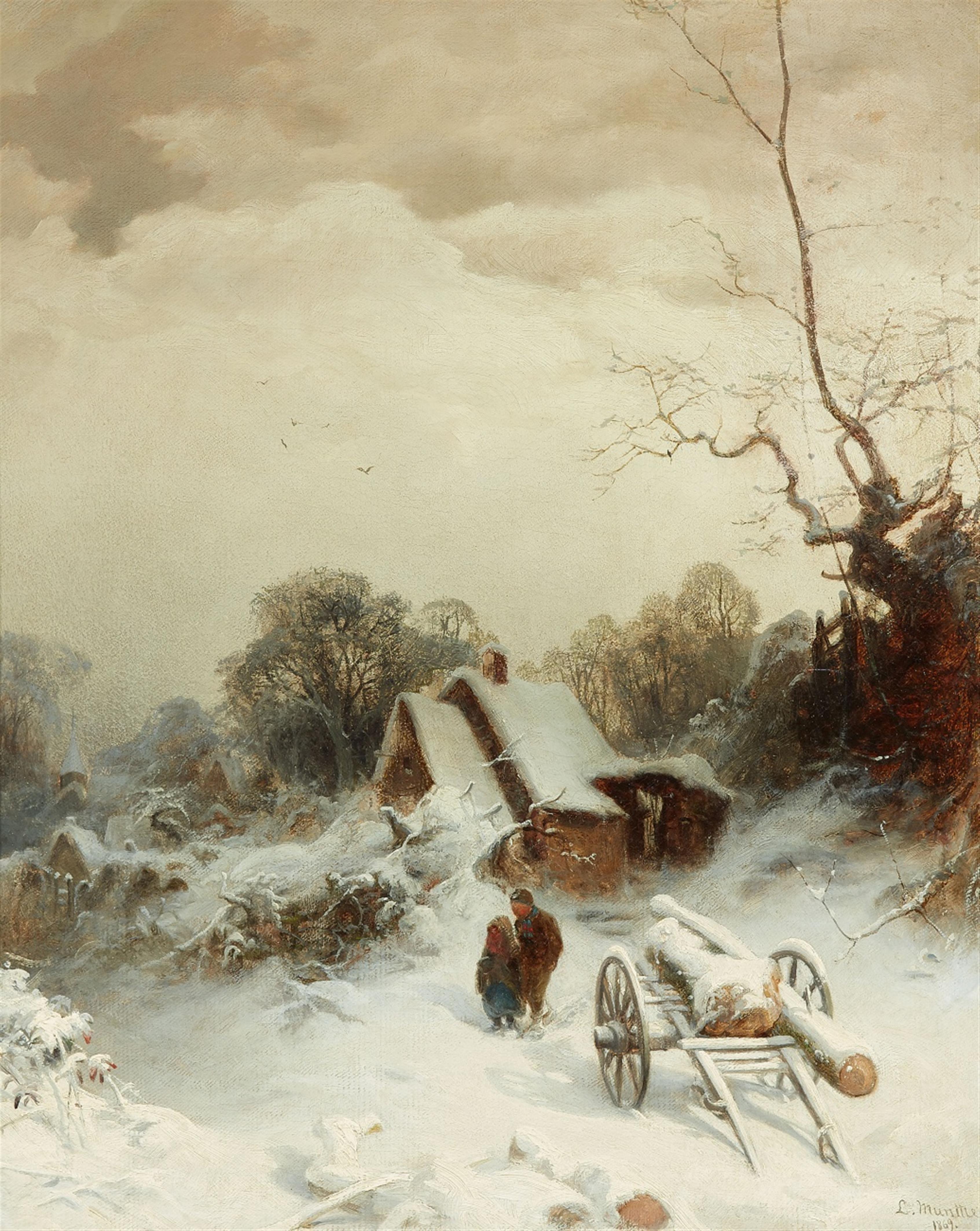 Ludwig Munthe - Village Winter Scene - image-1
