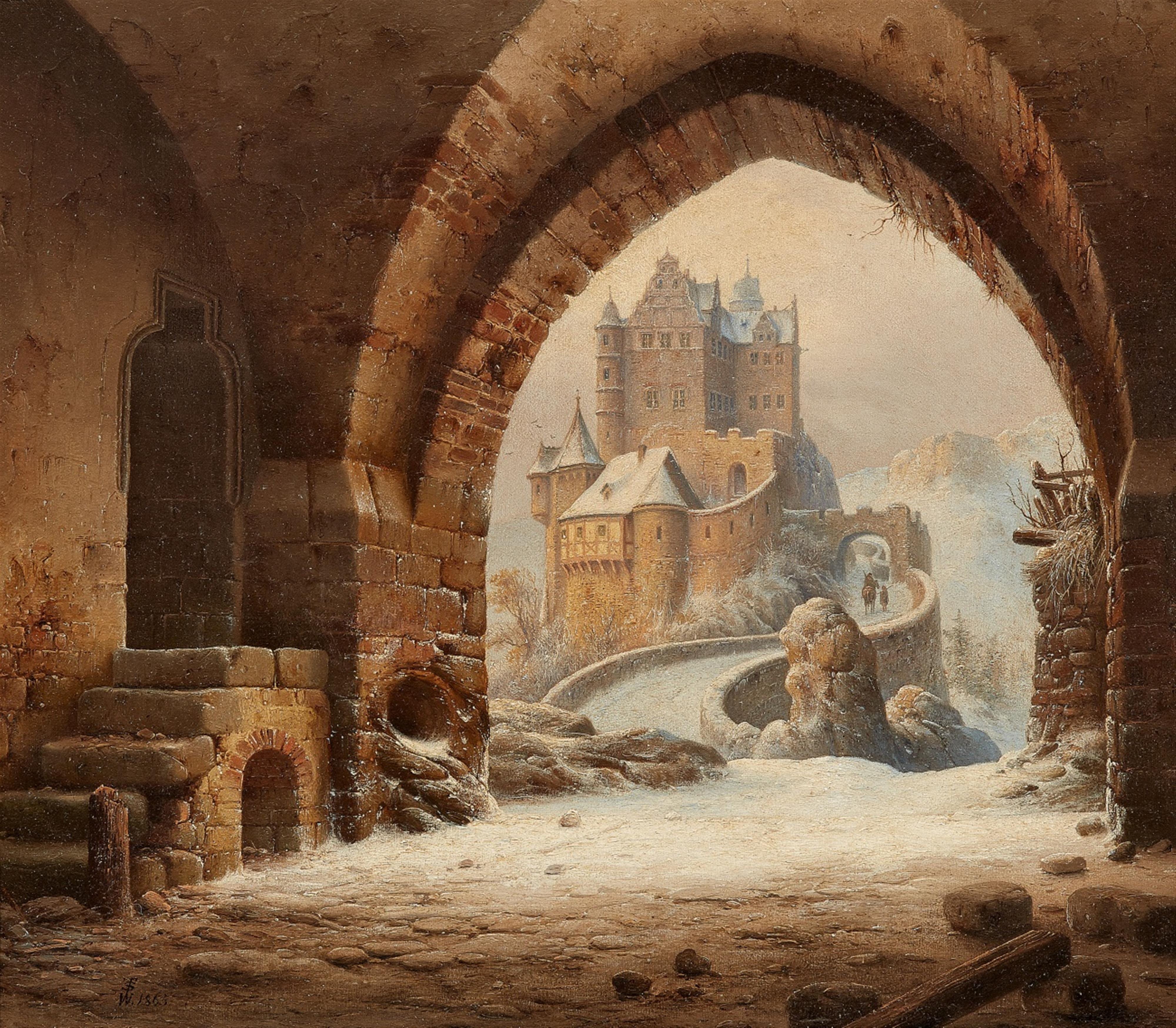 Wilhelm Steuerwaldt - An Archway with a View of a Medieval Castle - image-1
