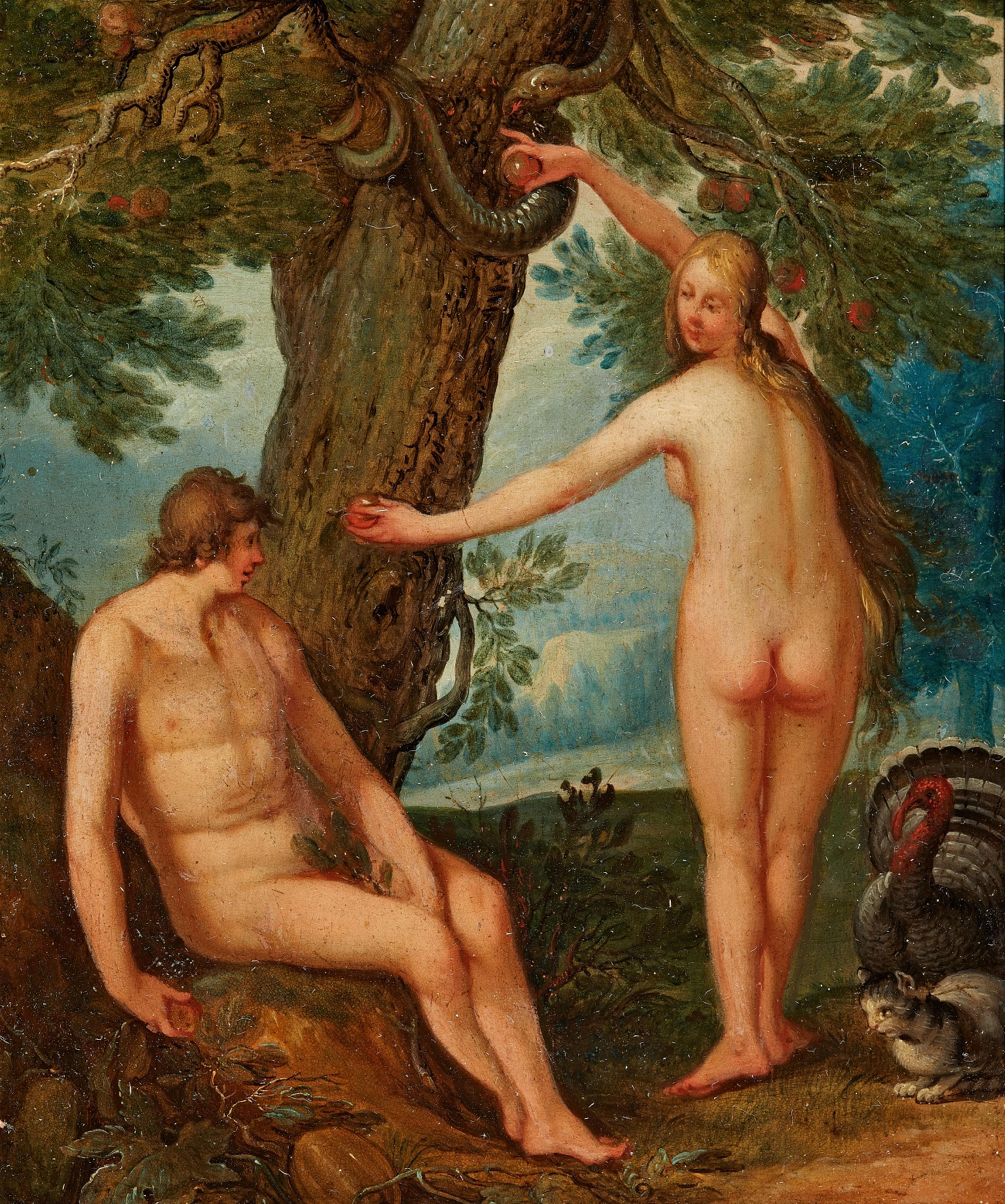 Flämischer Meister des frühen 17. Jahrhunderts - Adam und Eva vor dem Baum der Erkenntnis Eva reicht Adam von der verbotenen Frucht - image-2