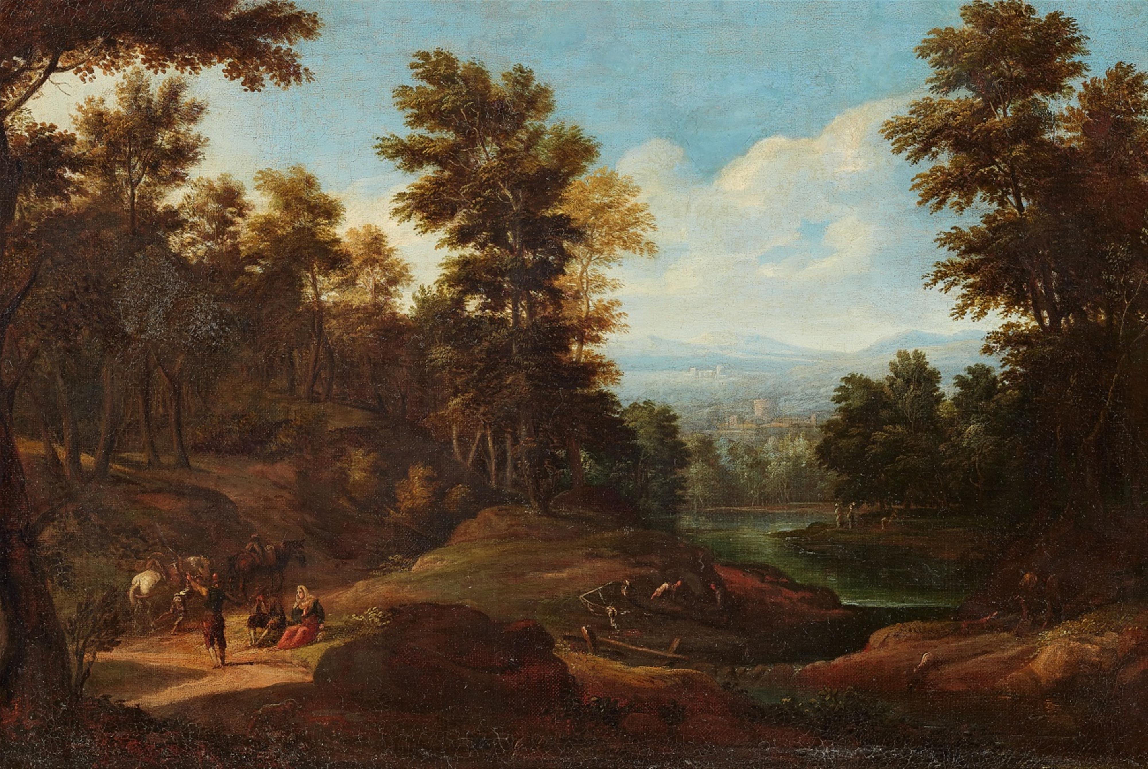 Flemish School, 18th century - Wooded Landscape with Figures - image-1