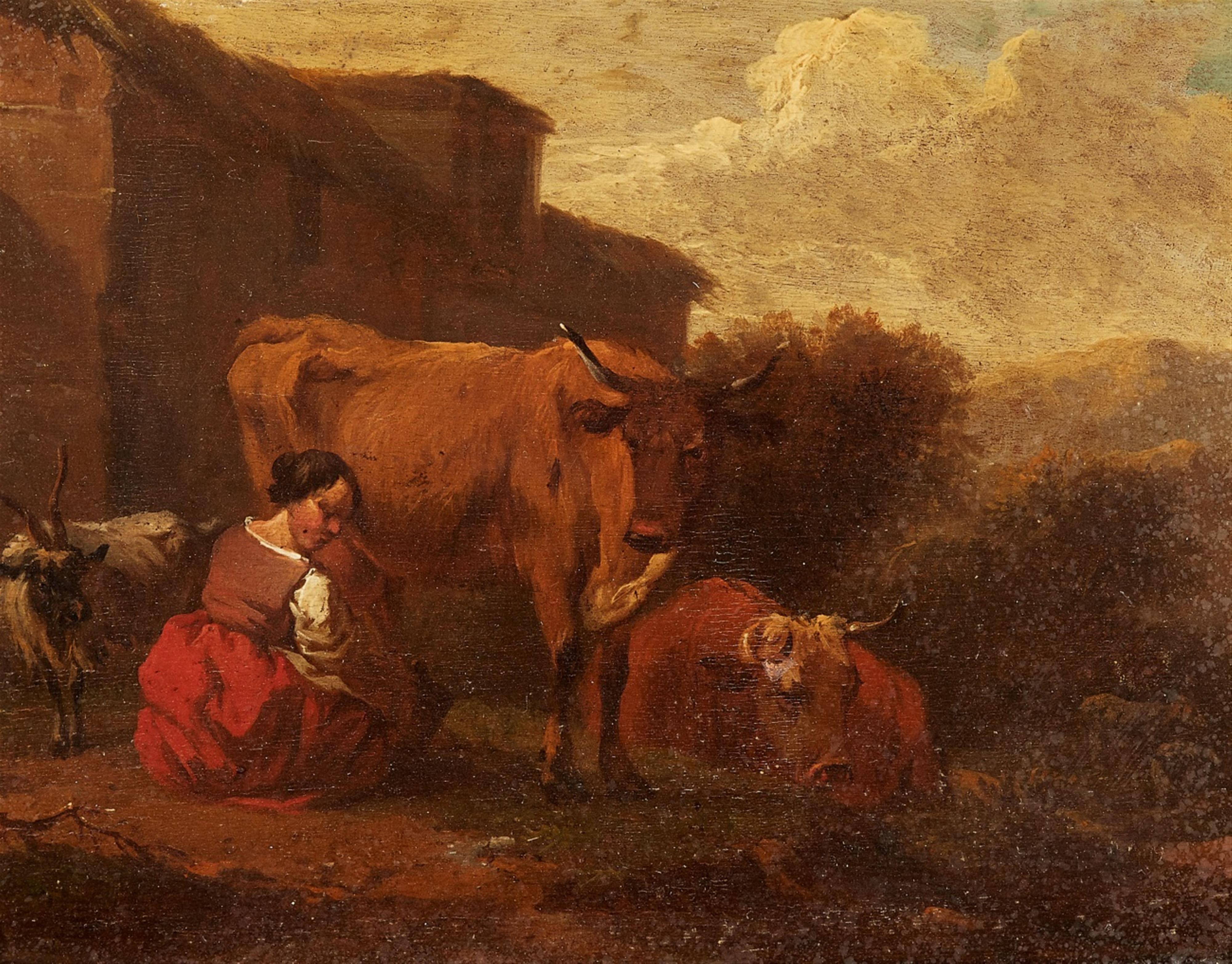 Nicolaes Berchem, in the manner of - Italian Landscape with a milking Peasant - image-1