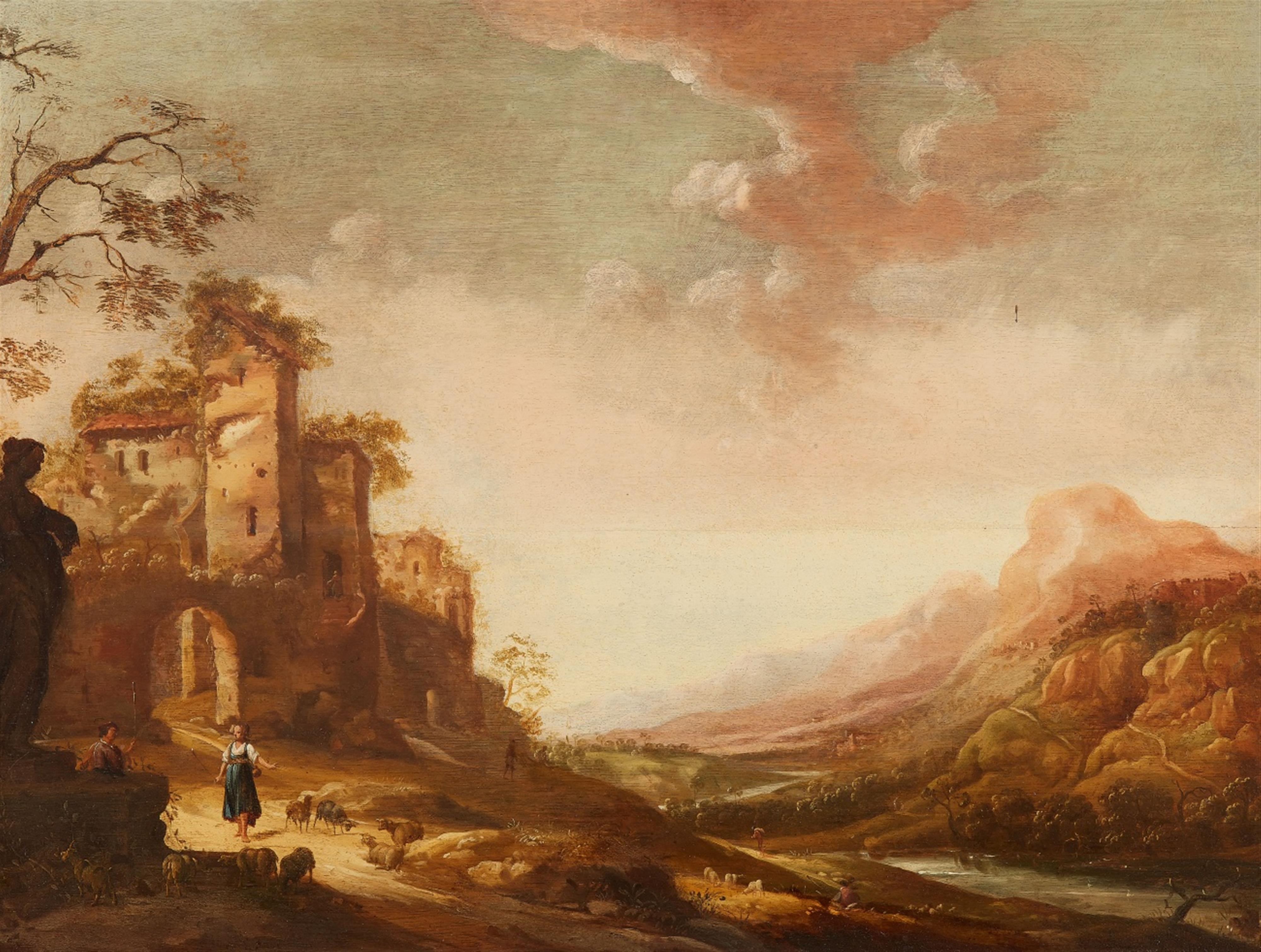 Niederländischer Meister des 18. Jahrhunderts - Südliche Landschaft mit Hirtenpaar - image-1