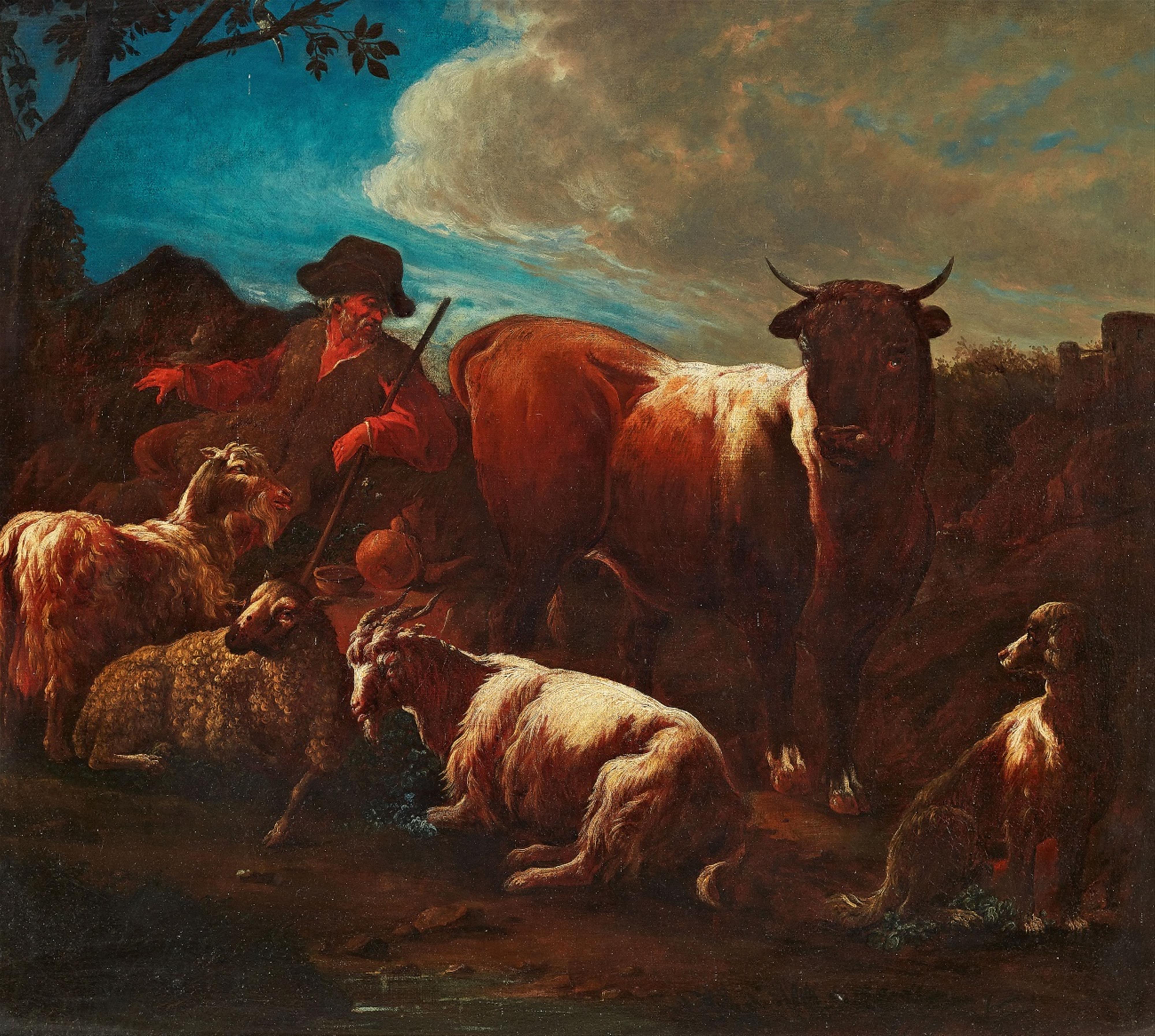 Philipp Peter Roos, called Rosa Da Tivoli, follower of - A Shepherd and his Flock in a Landscape - image-1